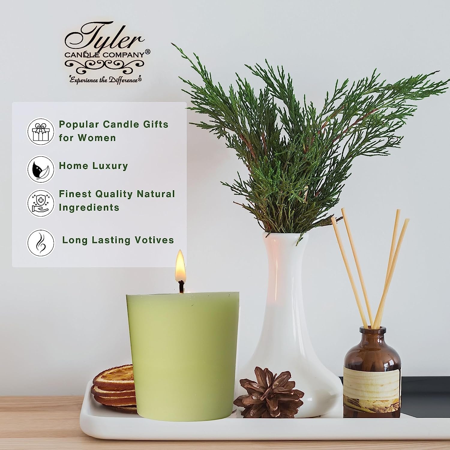 Tyler Candle Company Limelight Votive Candles - Luxury Scented Candle with Essential Oils - 4 Pack of 2 oz Small Candles with 15 Hour Burn Time Each - with Bonus Key Chain