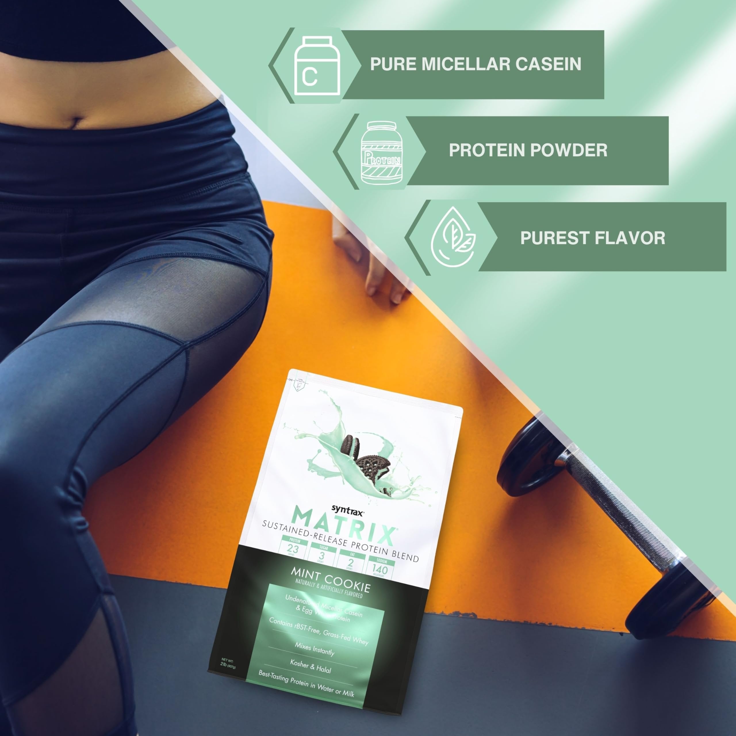 Syntrax Matrix Protein Powder 2.0 Sustained-Release Whey Protein Powder Blend - Instant Mix Protein Powder Mint Cookie, 2 Pounds - Pack of 1 with Keychain
