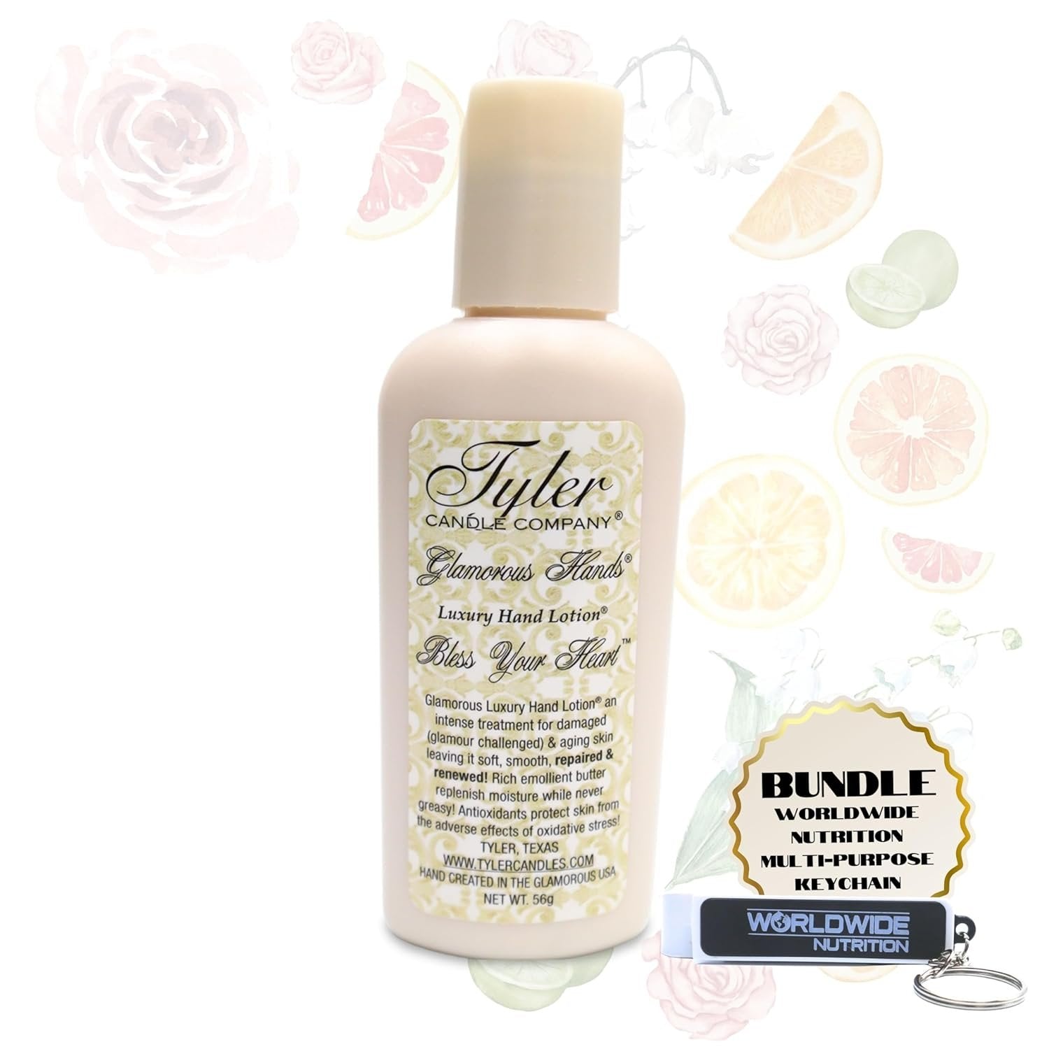 Tyler Candle Company Bless Your Heart Hand Lotion - 2 oz Travel Size Scented Hand Cream for Dry Hands with Keychain