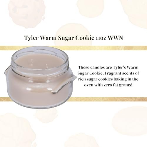 Tyler Candle Company White Warm Sugar Cookie Soy Wax Scented Candles in Glass Jar, 11 oz - Pack of 1 with Keychain