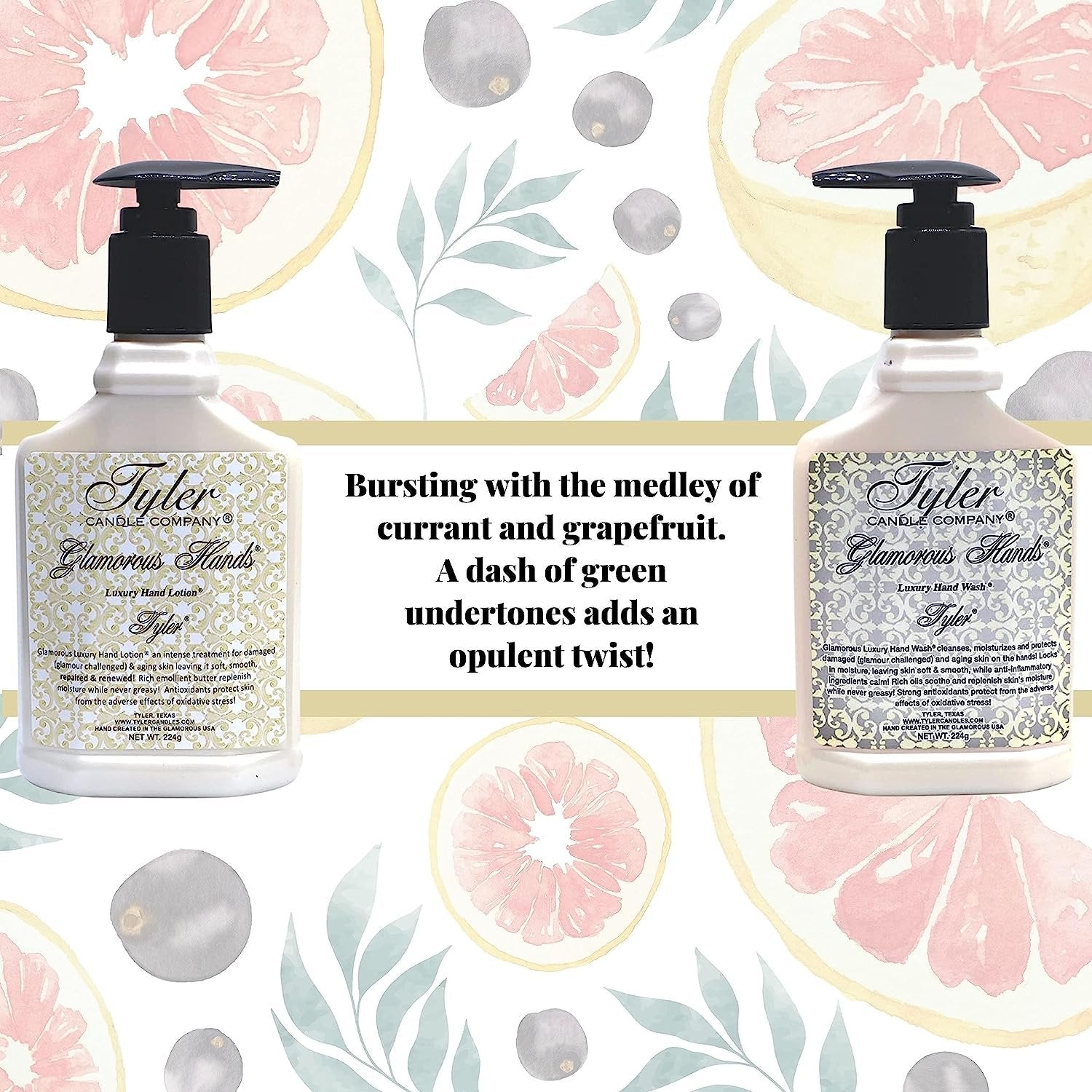 Tyler Candle Company Tyler Scented Glamorous Hand Wash and Hand Lotion Gift Set - Pack of 2 8 Oz Tyler Scented Hand Cream Pump Bottles for Skin Care w/Bonus worldwidenutrition Multi-Purpose Key Chain