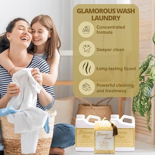 Tyler Candle Company High Maintenance Laundry 3 Pack - 2 Bottles of 16oz Glamorous Wash Laundry Detergent, 1 Pack of 4 Dryer Sheet Sachets & Multi-Purpose Key Chain