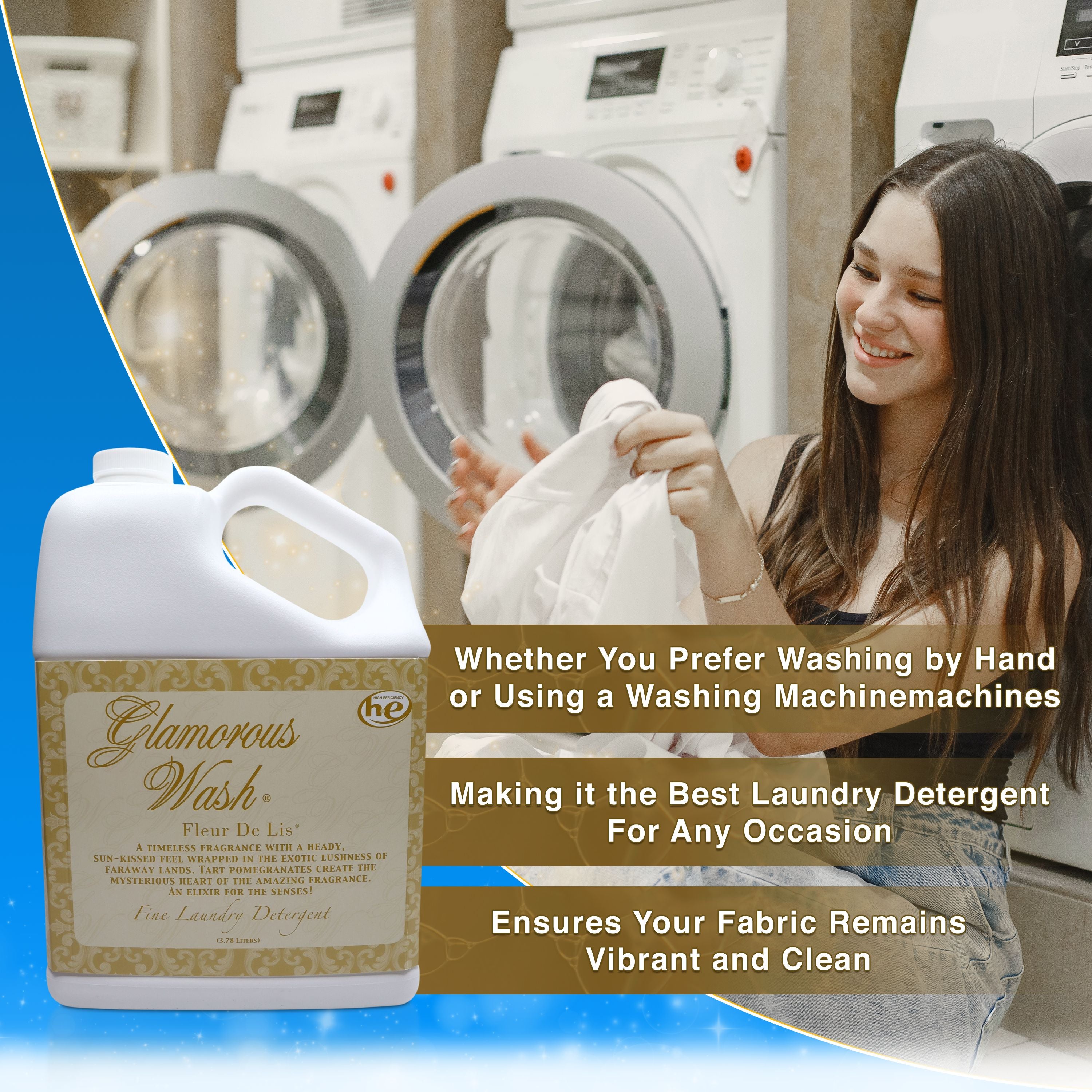 Tyler Candle Company Glamorous Wash Fleur De Lis Scent Fine Laundry Liquid Detergent, 128 oz 3.78L - Gentle on Delicate, Specialty and Fine Fabrics - 1 Container