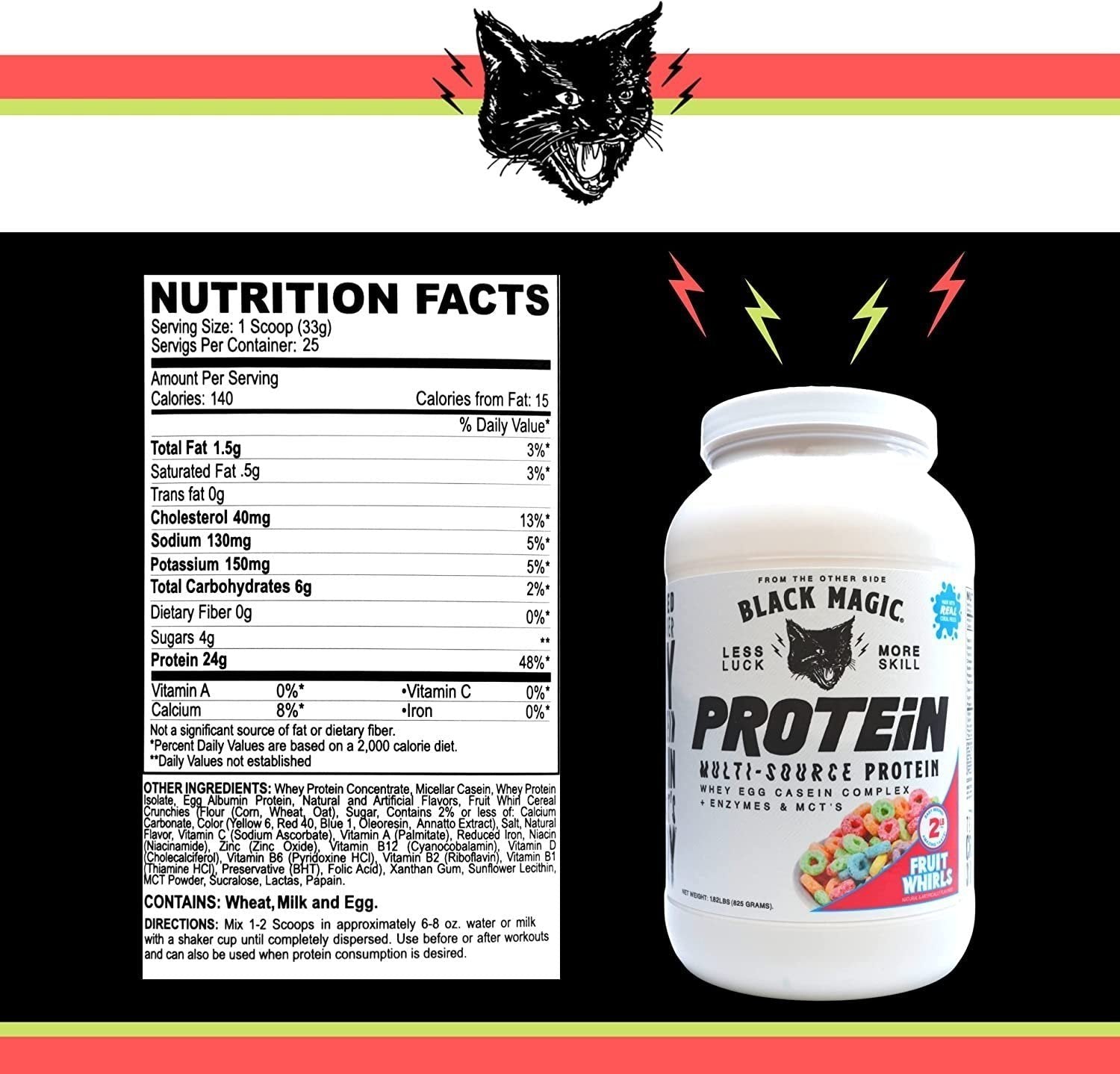 Black Magic Multi-Source Protein - Whey, Egg, and Casein Complex with Enzymes & MCT Powder - Pre Workout and Post Workout - Honey Grahms Protein Powder - 24g Protein - 2 LB with Bonus Key Chain