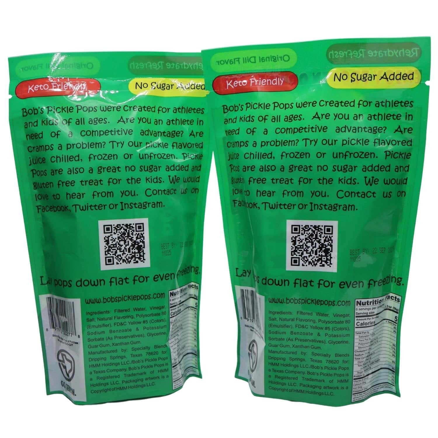 Bob's Pickle Pops Sports Original Dill - Hydration, Cramp Relief - Gluten Free - Enjoy Frozen or Unfrozen - 2 Packs (12 Popsicles Total)