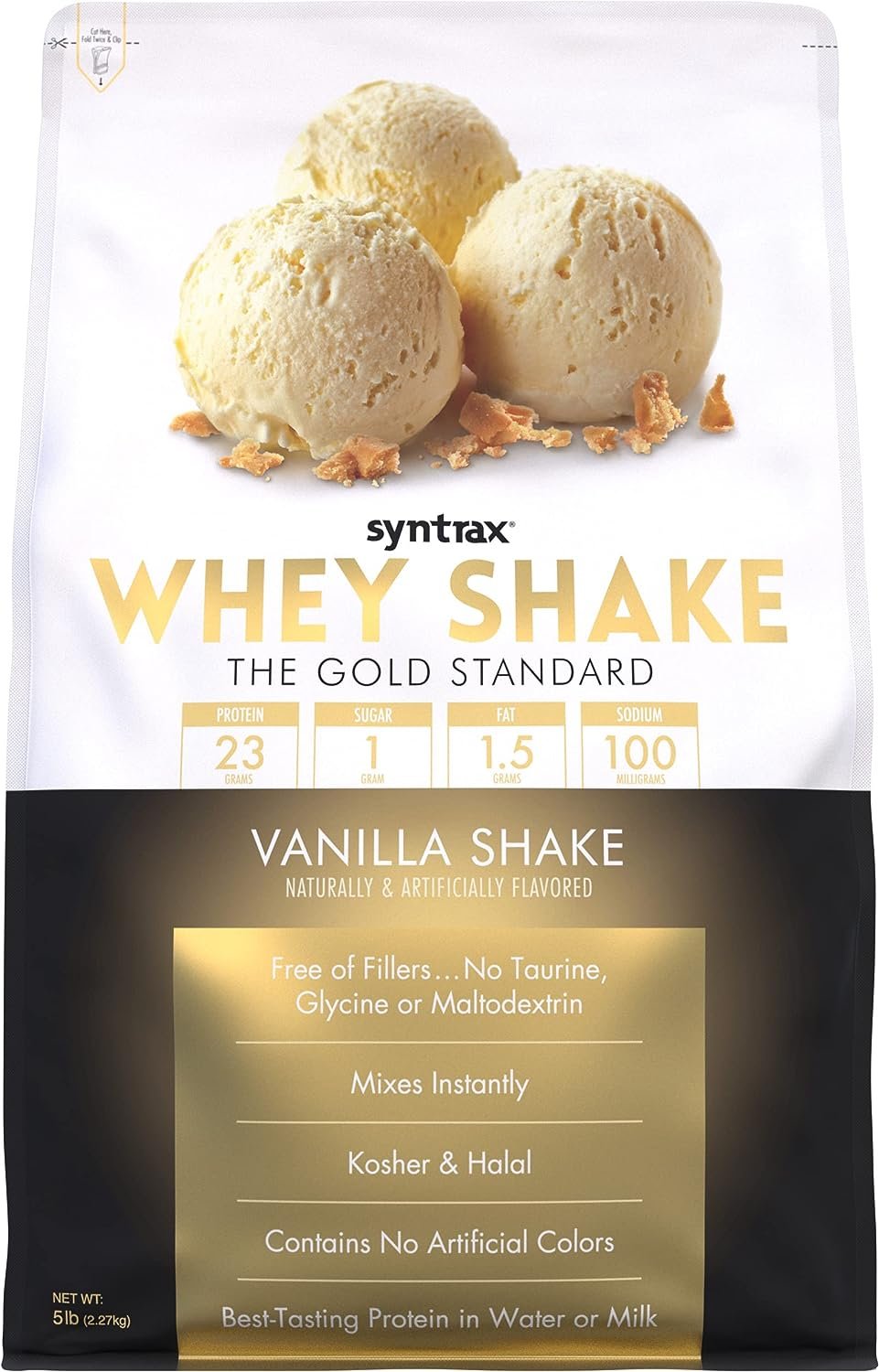 Syntrax Whey Shake Protein Powder - The Gold Standard - Free of Fillers No Taurine, Glycine or Maltodextrin, Kosher & Halal -  Vanilla Shake - 5 lb