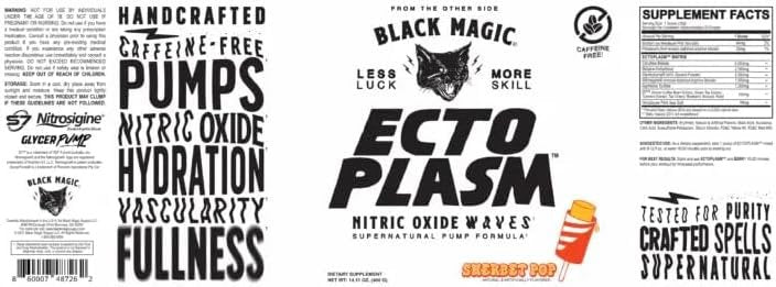 Black Magic Supply Ecto Plasm Nitric Oxide Waves - Supernatural Pump Formula - Sherbet Pop - 400g - with Multipurpose Key Chain