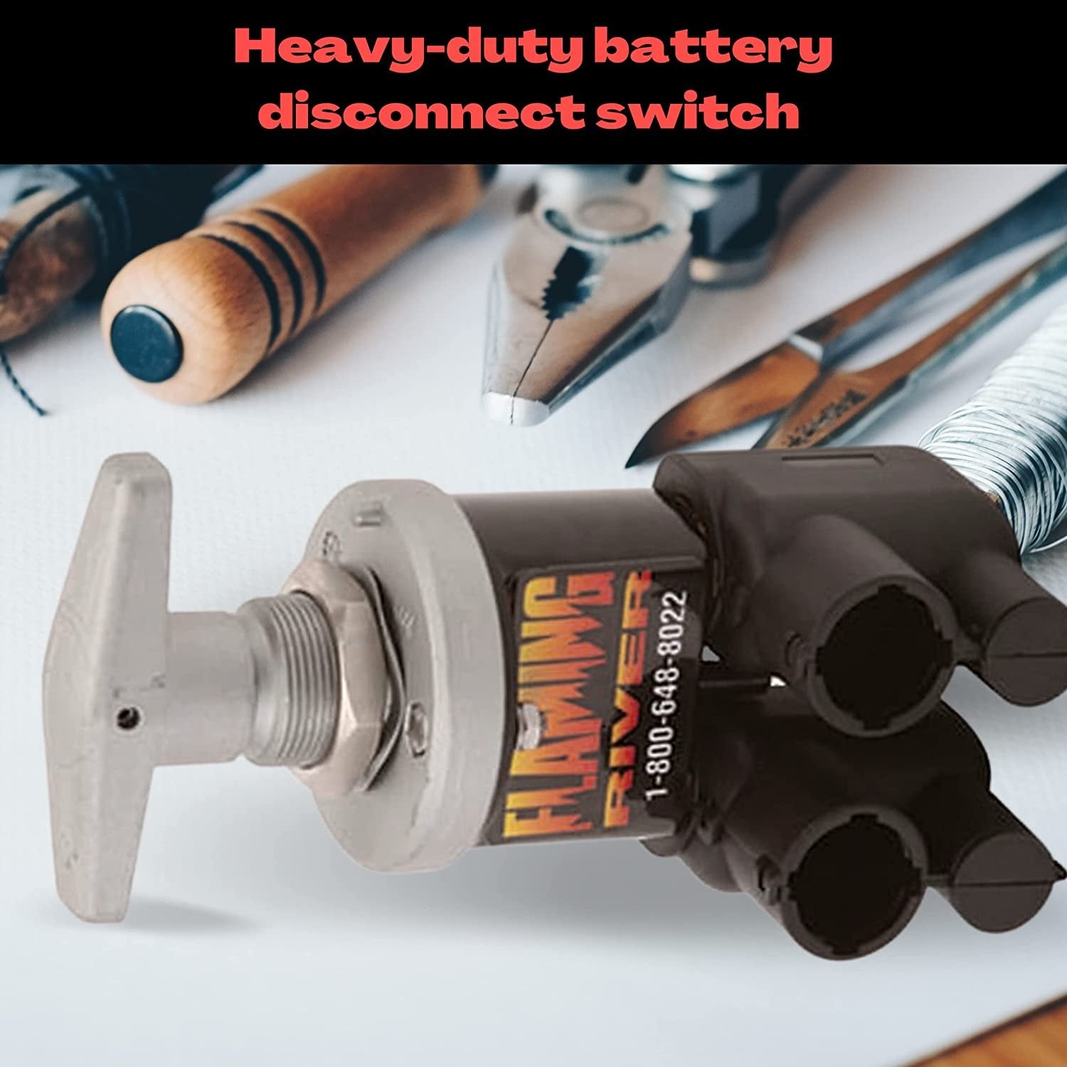 Flaming River Battery Disconnect Switch - Car Part FR1043 - American Made Heavy Duty HD AMP Switch with Terminal Covers and Lock-Out Bracket - for Large or Construction Vehicles with Bonus Key Chain