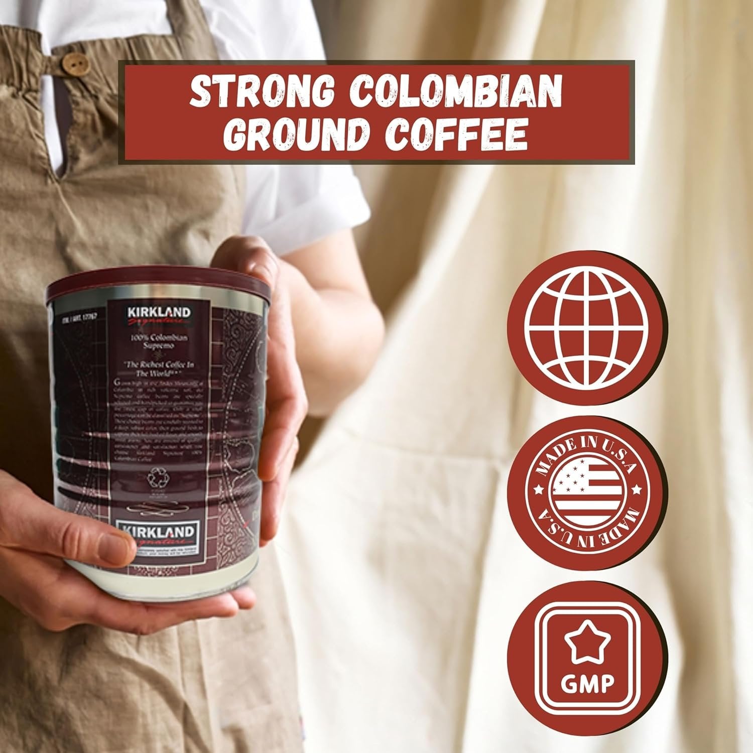 Kirkland Signature 100% Colombian Coffee Supremo Bean - Dark Roast - Fine Grind - 4 Pack of 3lb - with Multi-Purpose Key Chain