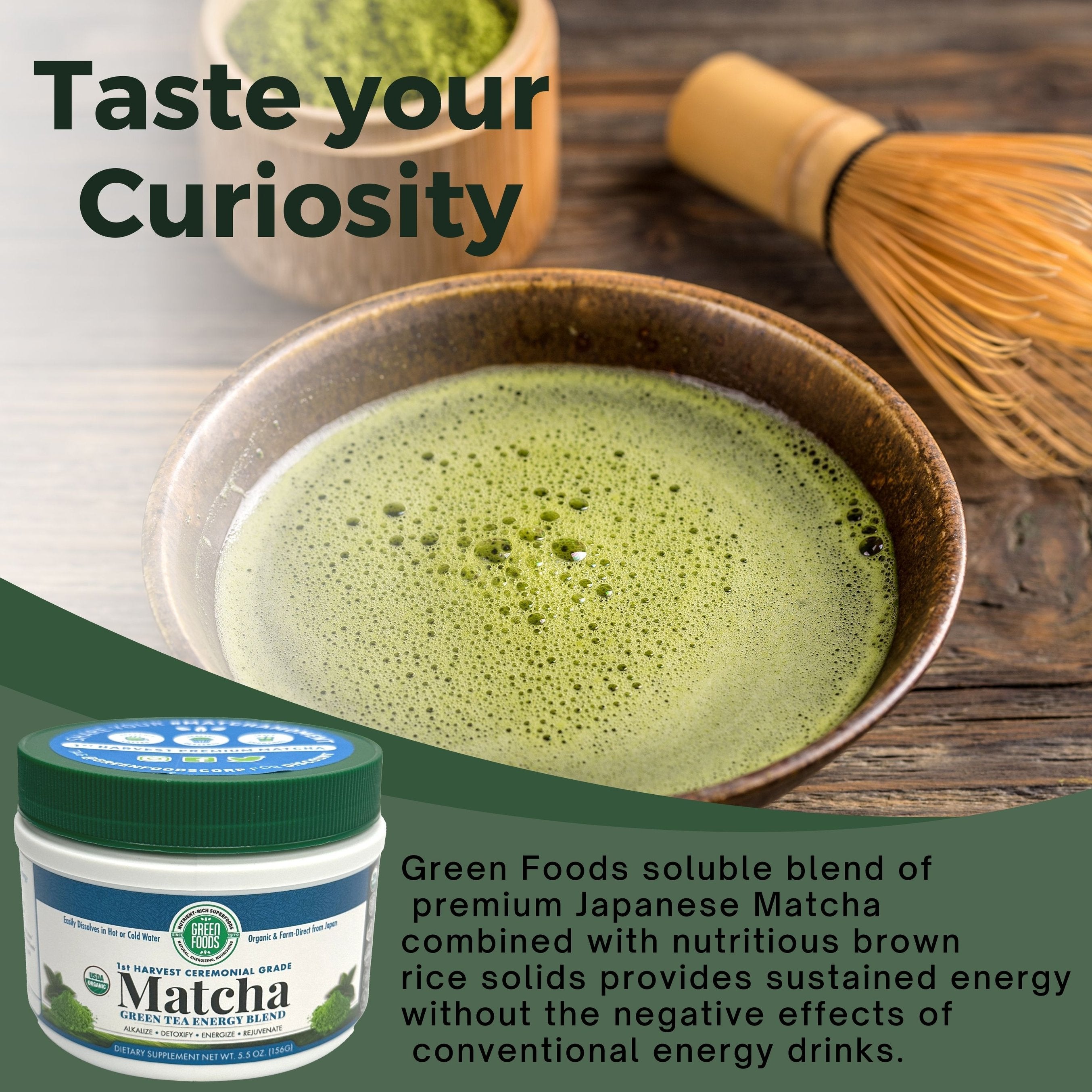 Green Foods Organic Ceremonial Grade Matcha Green Tea Energy Blend Powder - Alkalize - Detoxify - Energize - Rejuvenate - 5.5oz (156g) - with Multi-Purpose Keychain