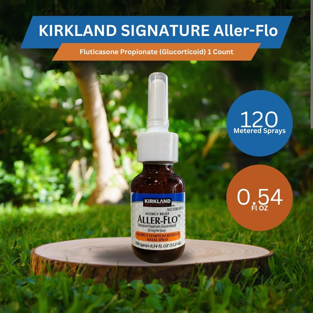 Worldwide Nutrition Bundle Compatible with Kirkland Aller-Flo Fluticasone Propionate (Glucorticoid) Nasal Spray - 1 Bottle x 120 Metered Sprays, 0.54 Fl OZ per Bottle with Keychain
