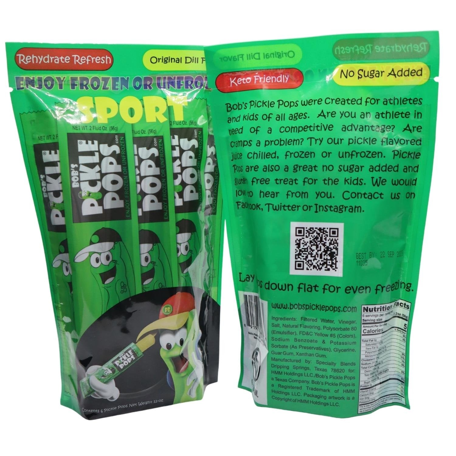 Bob's Pickle Pops Sports Original Dill - Hydration, Cramp Relief - Gluten Free - Enjoy Frozen or Unfrozen - 2 Packs (12 Popsicles Total)