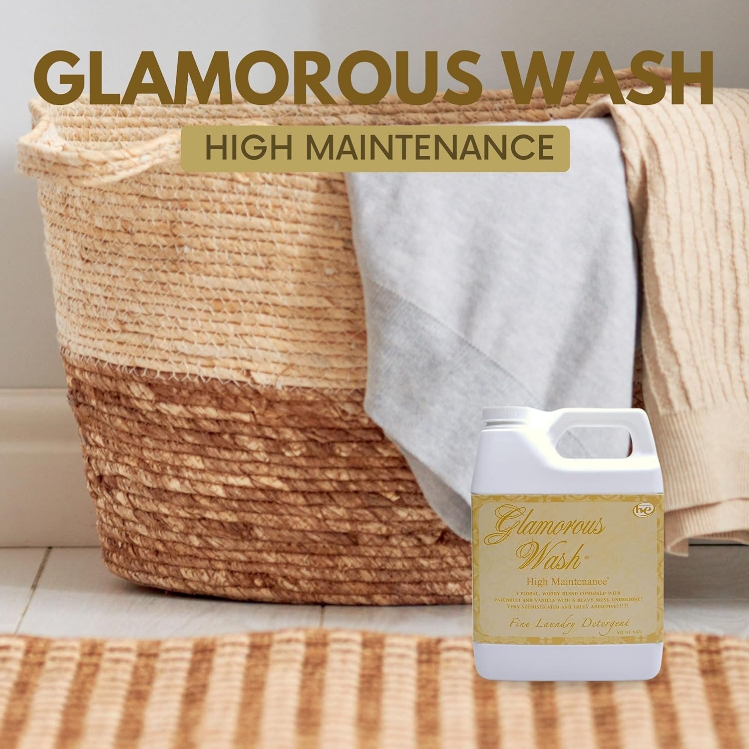 Tyler Candle Company Glamorous Wash High Maintenance Scent Fine Laundry Liquid Detergent - Phosphate-Free - Hand and Machine Washable - 1 Container of 907gram (32 Fl Oz) with Multi-Purpose Key Chain