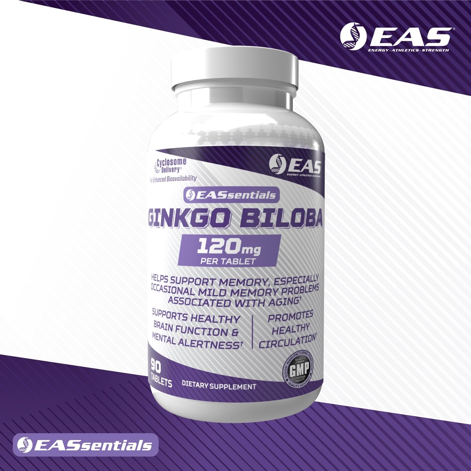 EAS Ginkgo Biloba 120mg | Supports Brain Function & Memory | High Levels of Flavonoids & Terpenoids | Better Absorption with Cyclosome Delivery | 90 Tablets