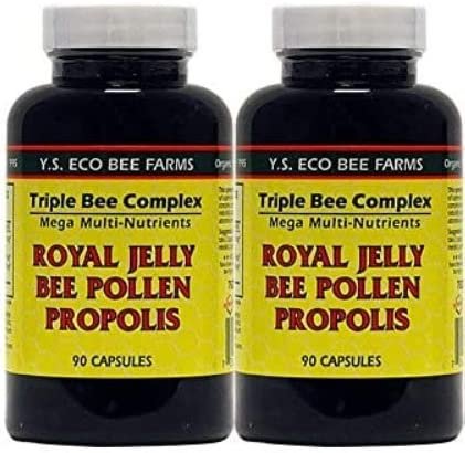 YS Organics Triple Bee Complex, Royal Jelly, Bee Pollen, Propolis -90 Caps -2 Pack
