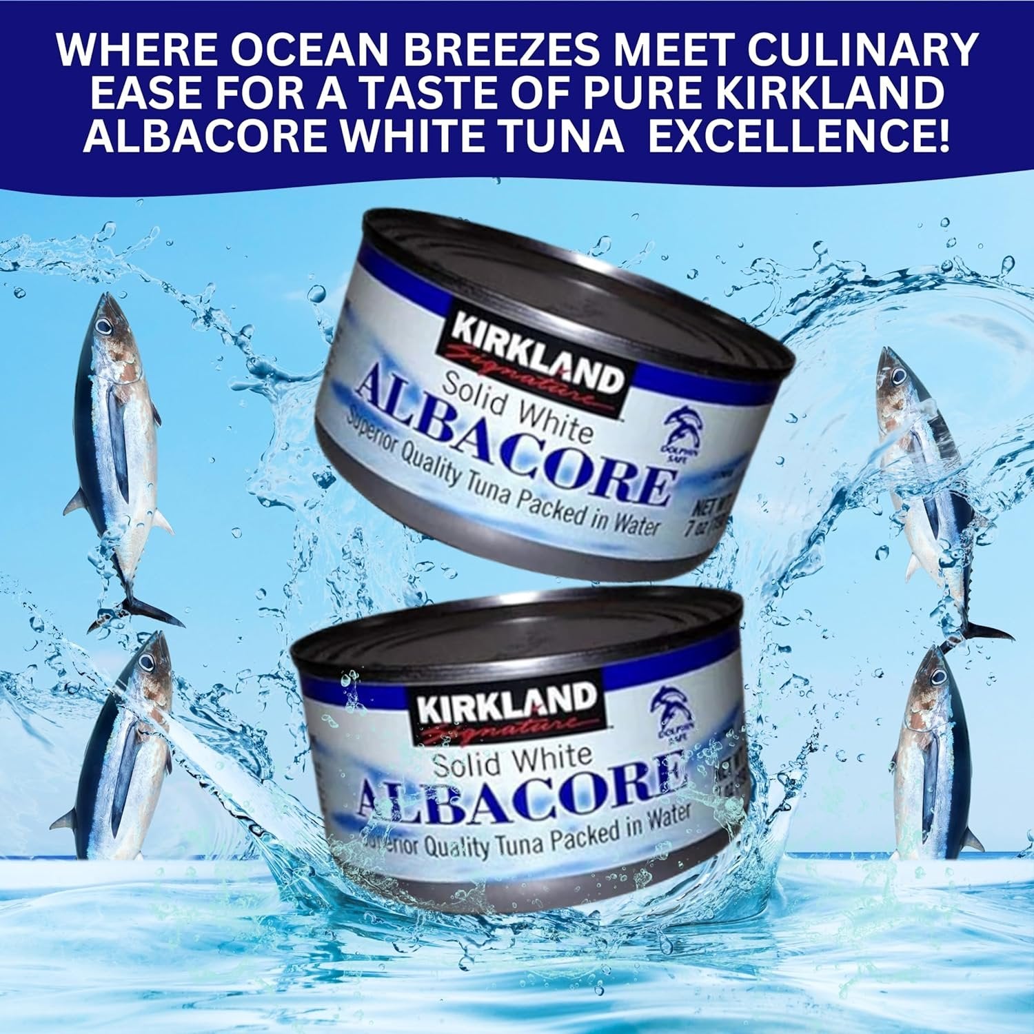 Kirkland Signature Solid White Albacore - Superior Quality Tuna Packed in Water - Pack of 8 - with Keychain