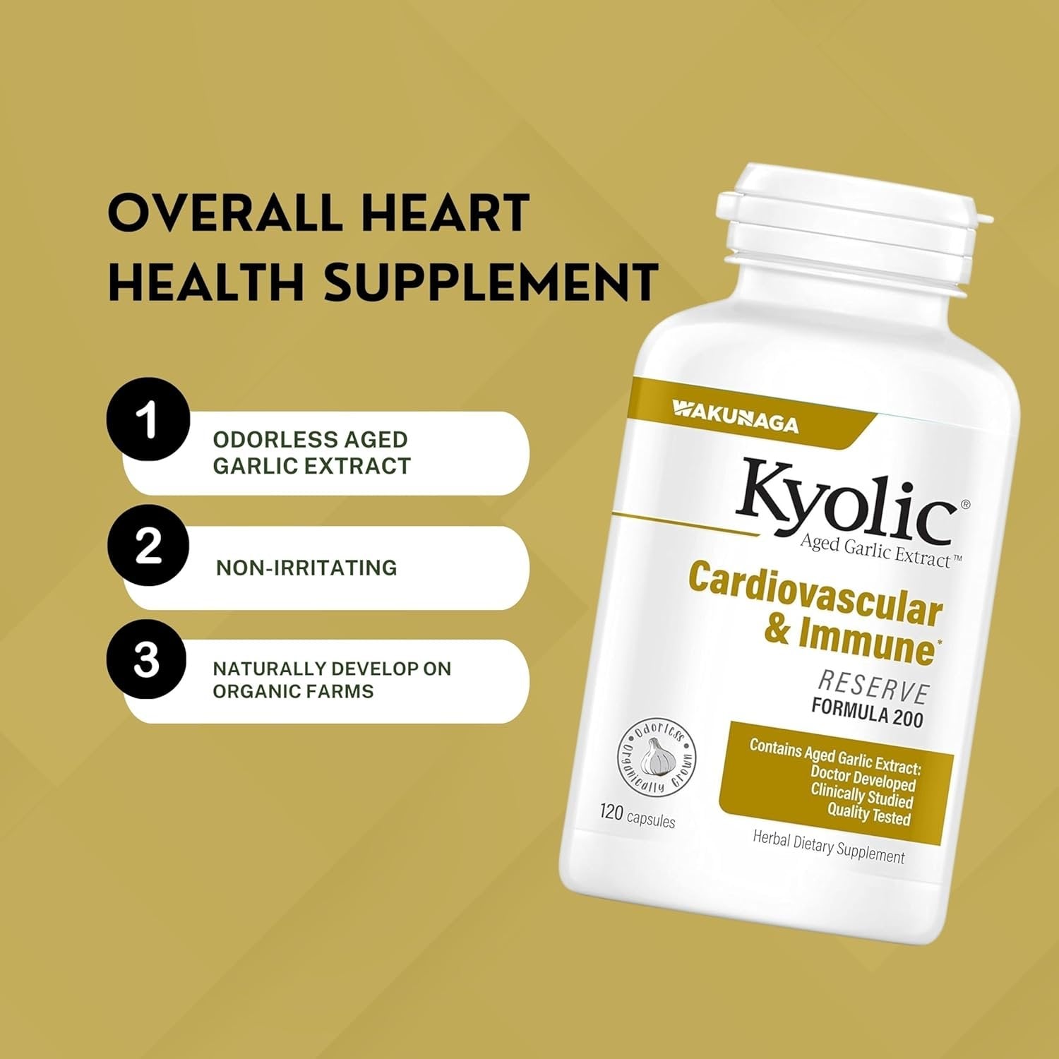 Kyolic Aged Garlic Extract Cardiovascular & Immune Reserve Formula 200 - 120  Capsules - with Multi-Purpose Keychain