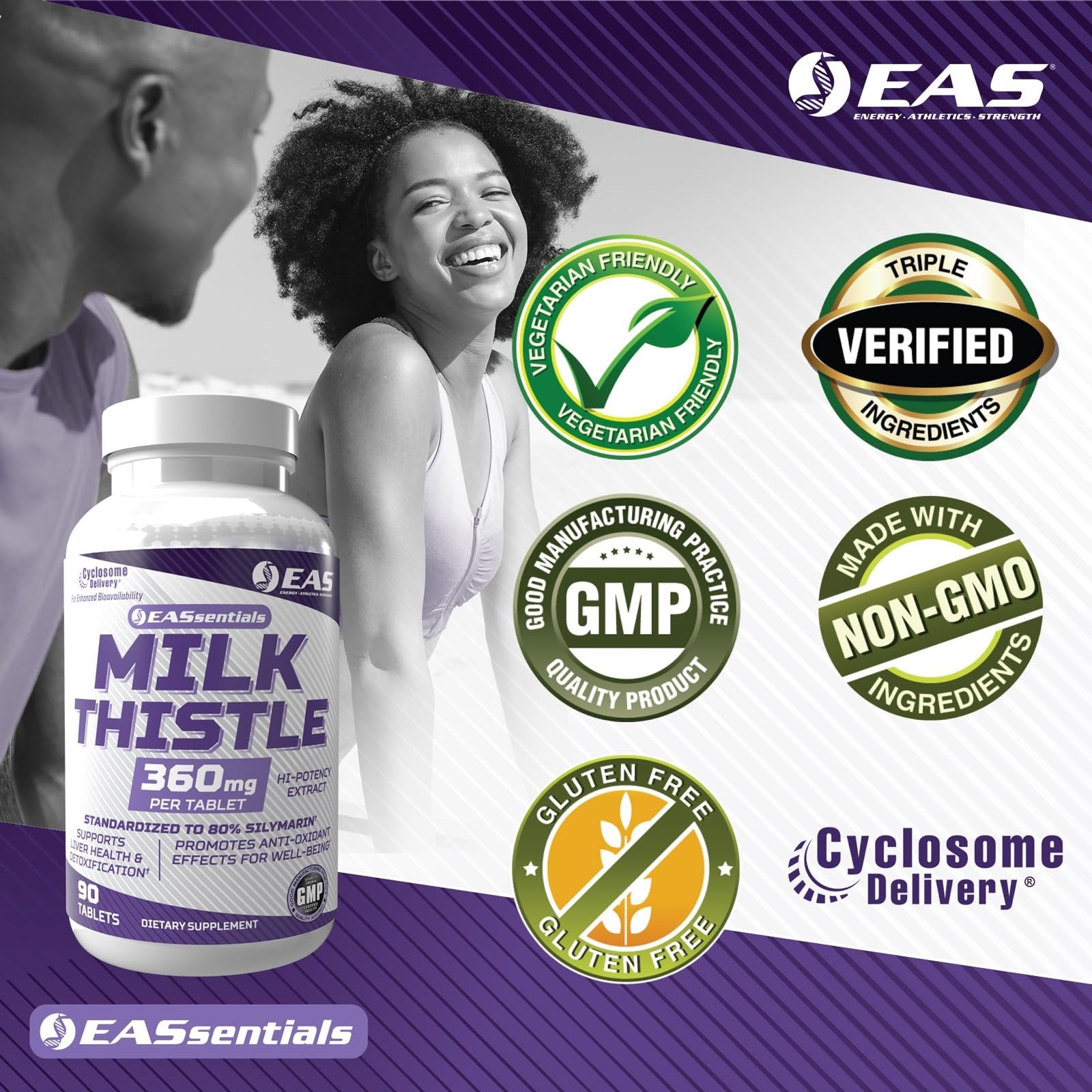 EAS Milk Thistle 360mg | Supports Liver Health & Detoxification | Better Absorption with Cyclosome Delivery | 90 Tablets