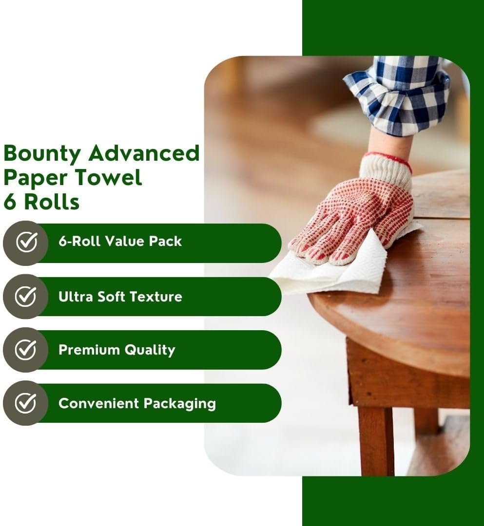 Bounty Advanced 2-Ply Paper Towel 6 Rolls - Select-A-Size - Absorbent - Durable - Longer Sheets - Clothlike -  with Multi-Purpose Keychain