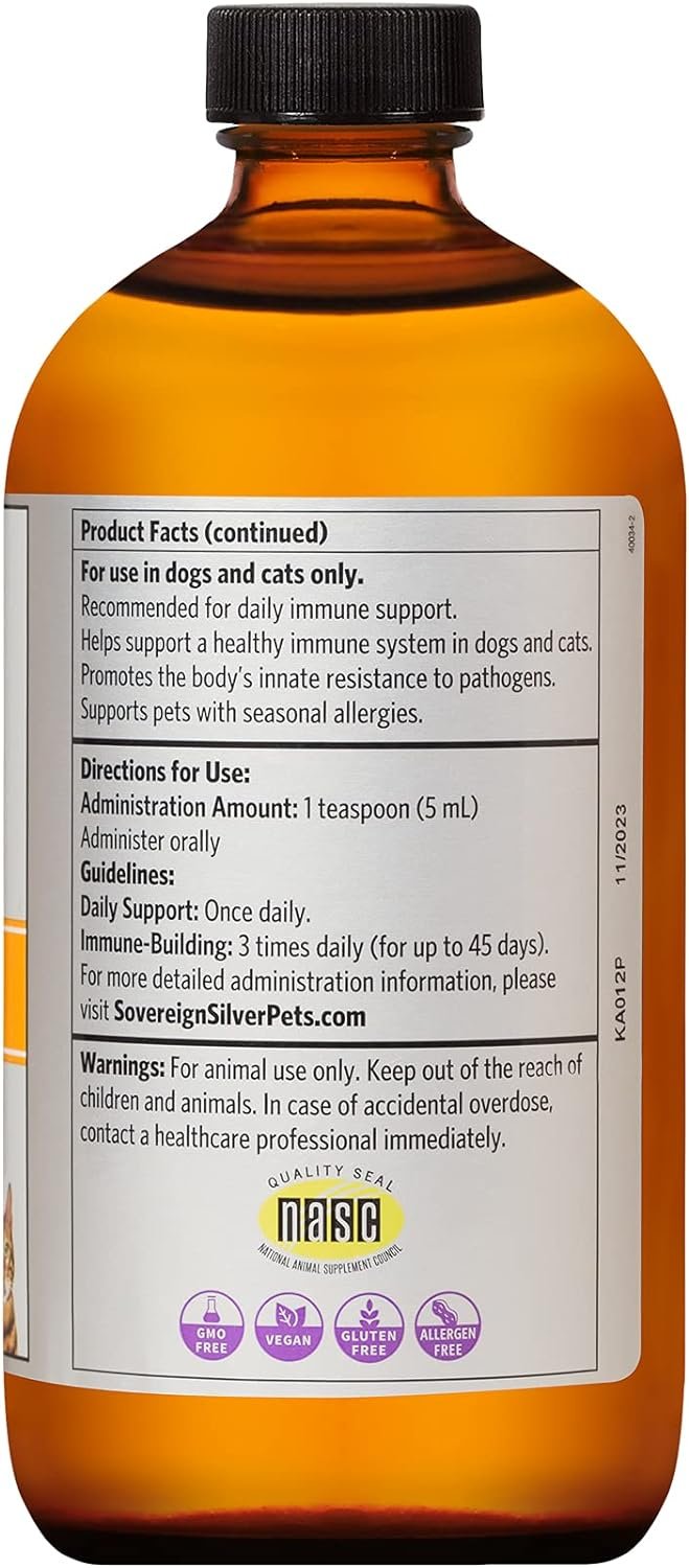 Sovereign Silver Bio-Active Silver Hydrosol for Pets Immune Support, 16 oz.