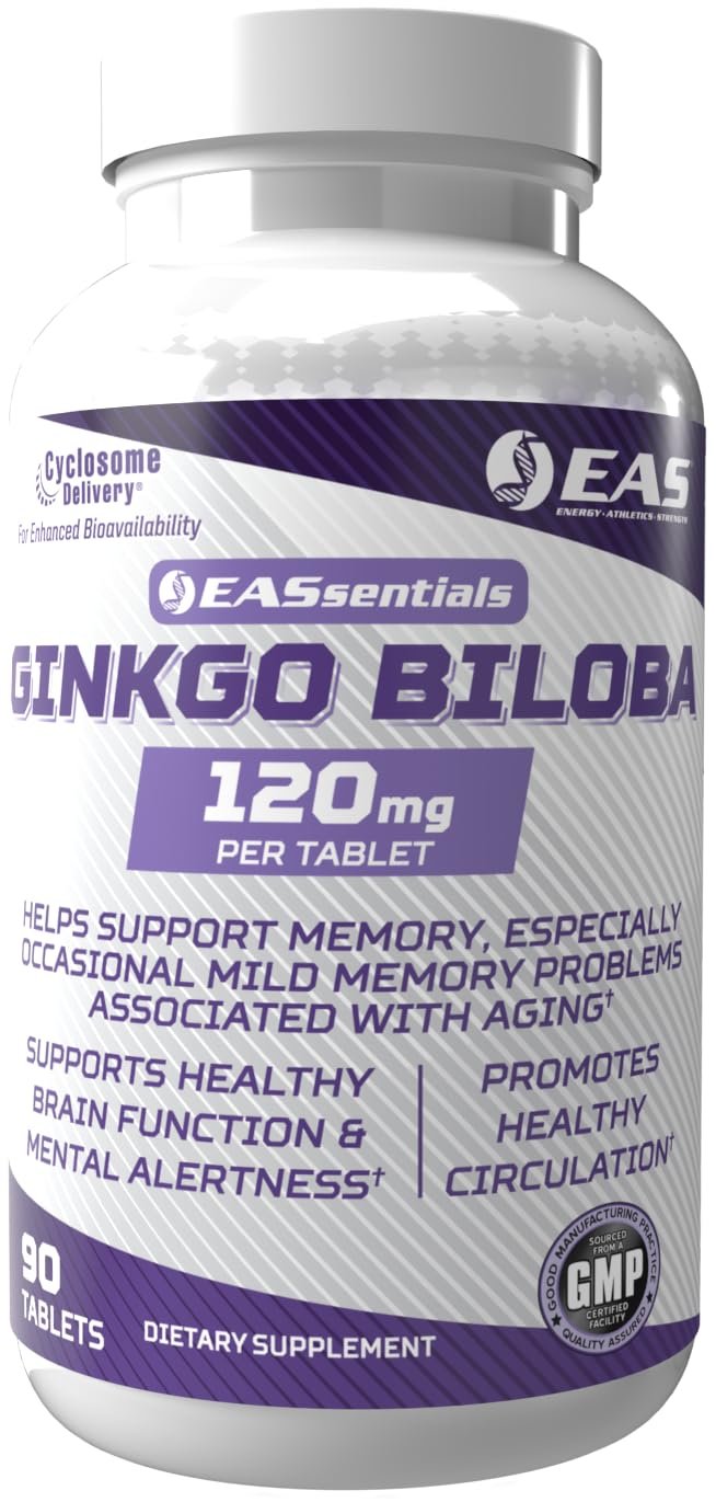 EAS Ginkgo Biloba 120mg | Supports Brain Function & Memory | High Levels of Flavonoids & Terpenoids | Better Absorption with Cyclosome Delivery | 90 Tablets