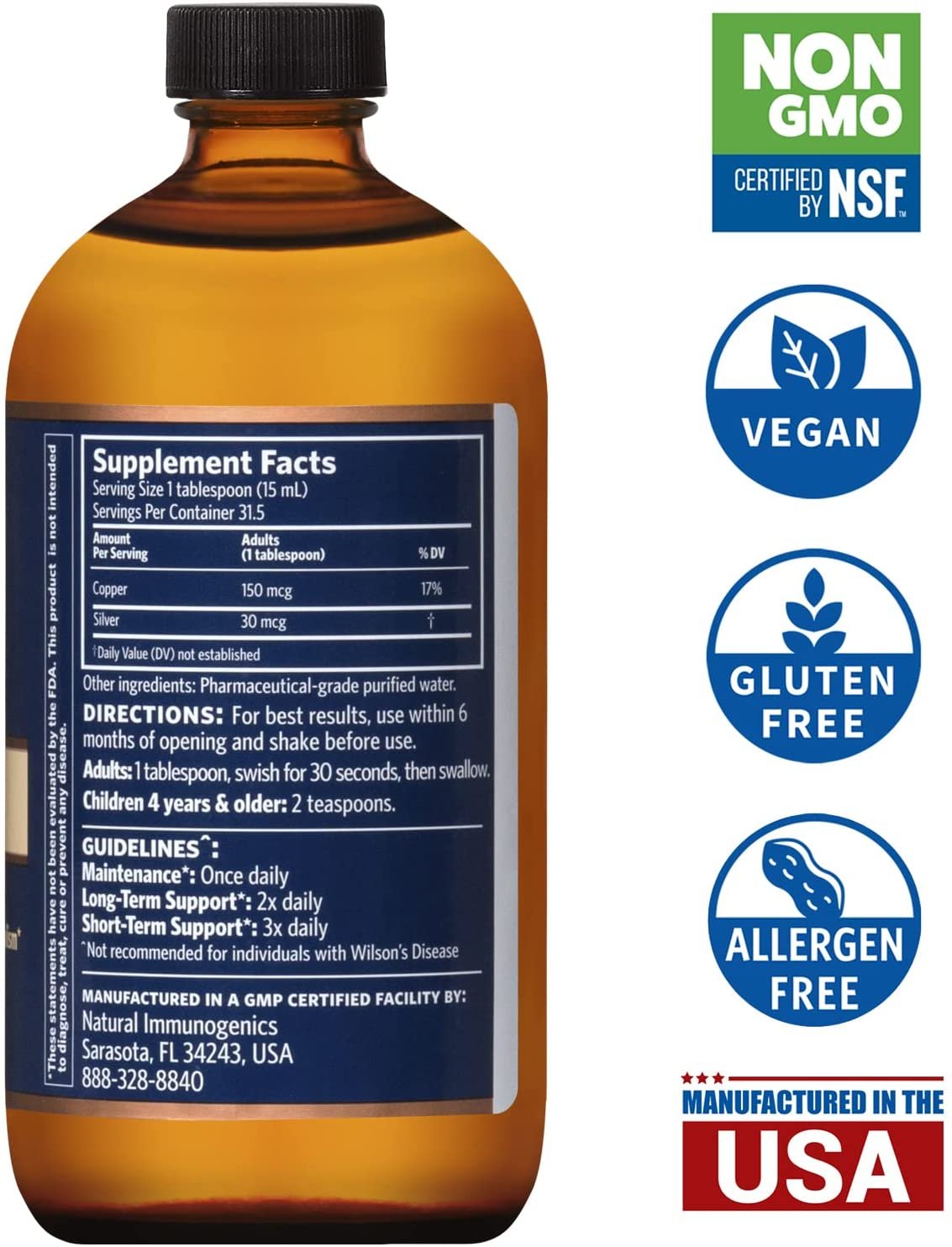 Sovereign Copper Bio-Active Copper Hydrosol, Daily+ 4-in-1 Wellness Supplement for Joint and Bone*, Hair, Skin and Nails*, Cardiovascular Health* and Energy and Metabolism Support*, 16oz