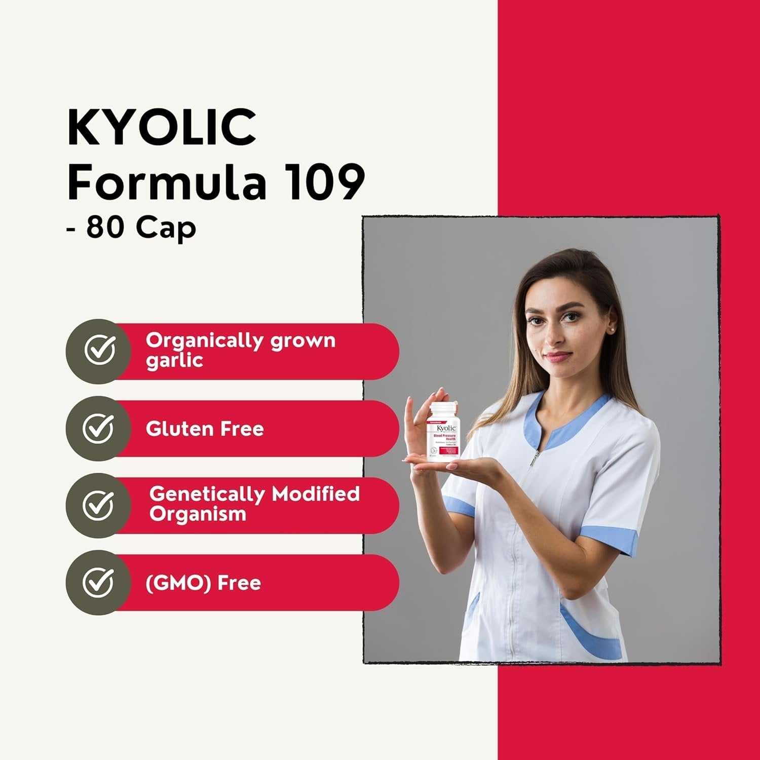 Kyolic Aged Garlic Extract Blood Pressure Health Formula 109 - Organic Garlic Supplement Odorless and Non-GMO 80 Capsules with Multi-Purpose Key Chain