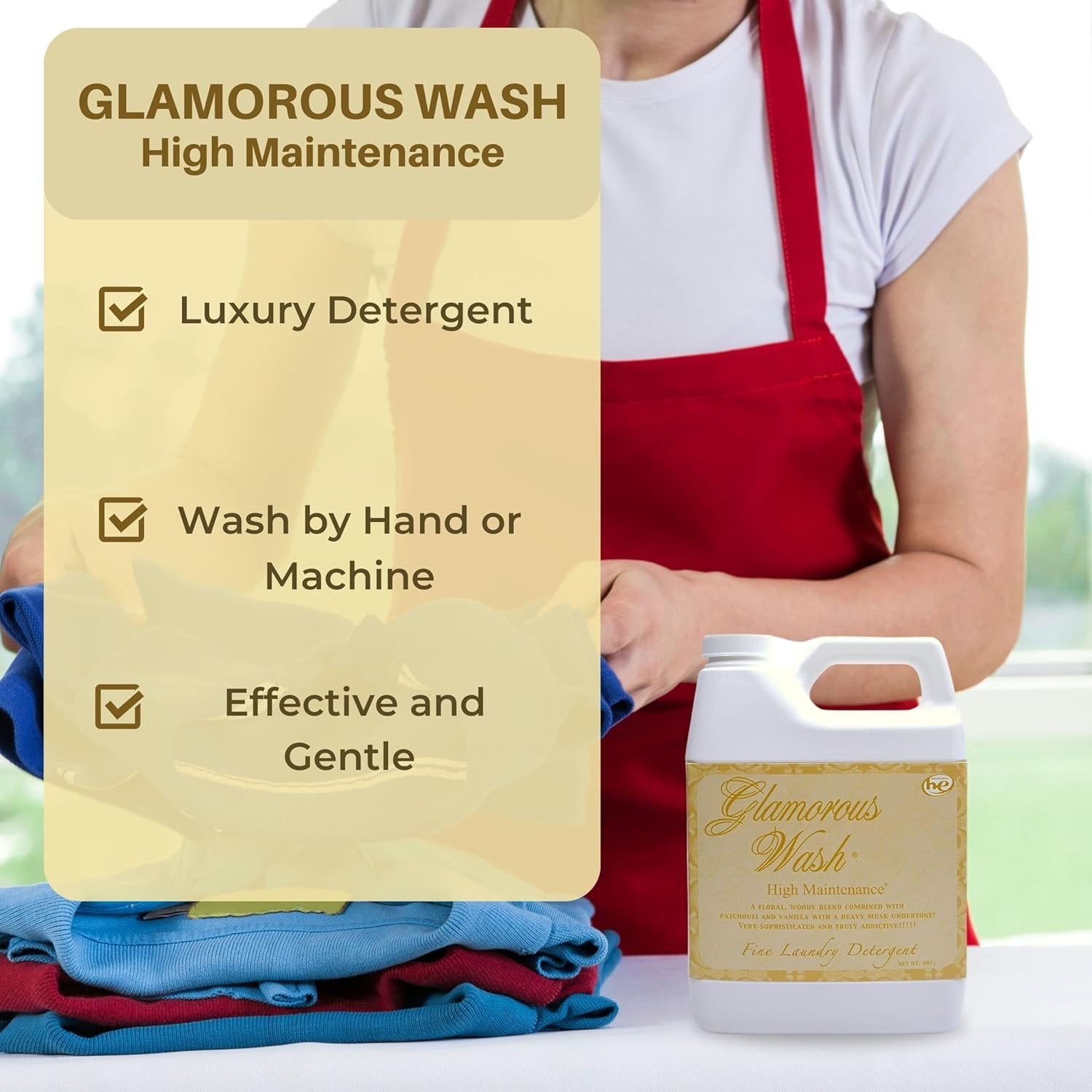 Tyler Candle Company Glamorous Wash High Maintenance Scent Fine Laundry Liquid Detergent - Phosphate-Free - Hand and Machine Washable - 1 Container of 907gram (32 Fl Oz) with Multi-Purpose Key Chain