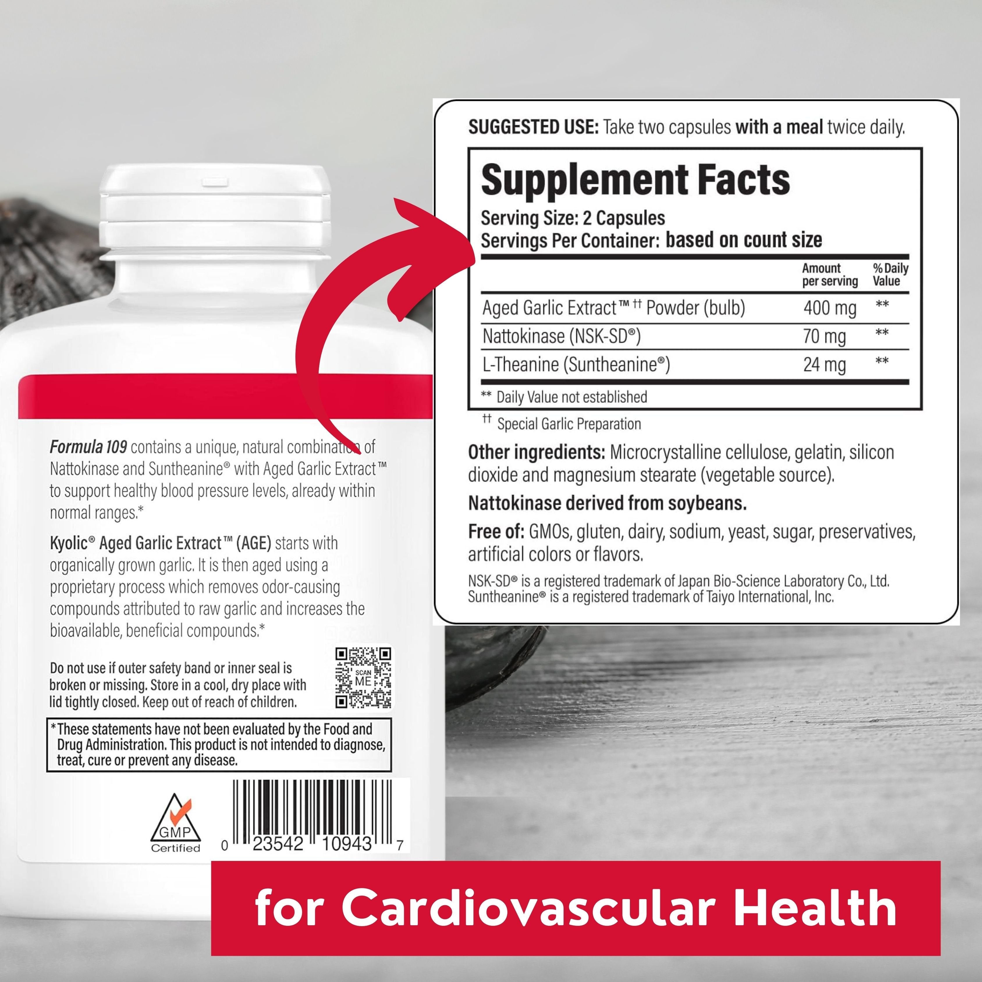 Kyolic Aged Garlic Extract Blood Pressure Health Formula 109 - 240 Capsules - Pack of 1 with Keychain