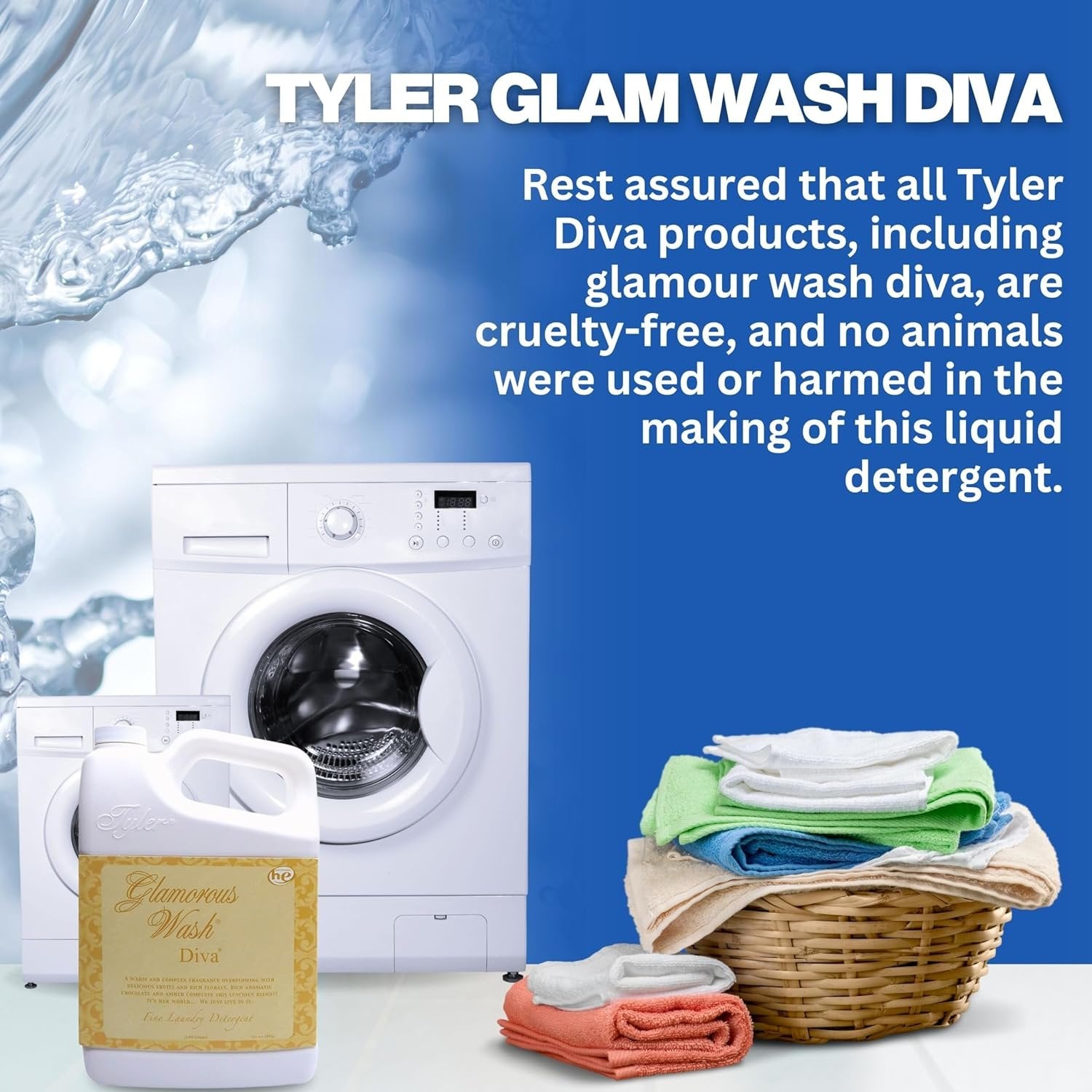 Tyler Candle Company Glamorous Wash Diva Fine Laundry Liquid Detergent - Hand and Machine Washable - 1.89 L (64oz) - Pack of 1 with Multi-Purpose Key Chain