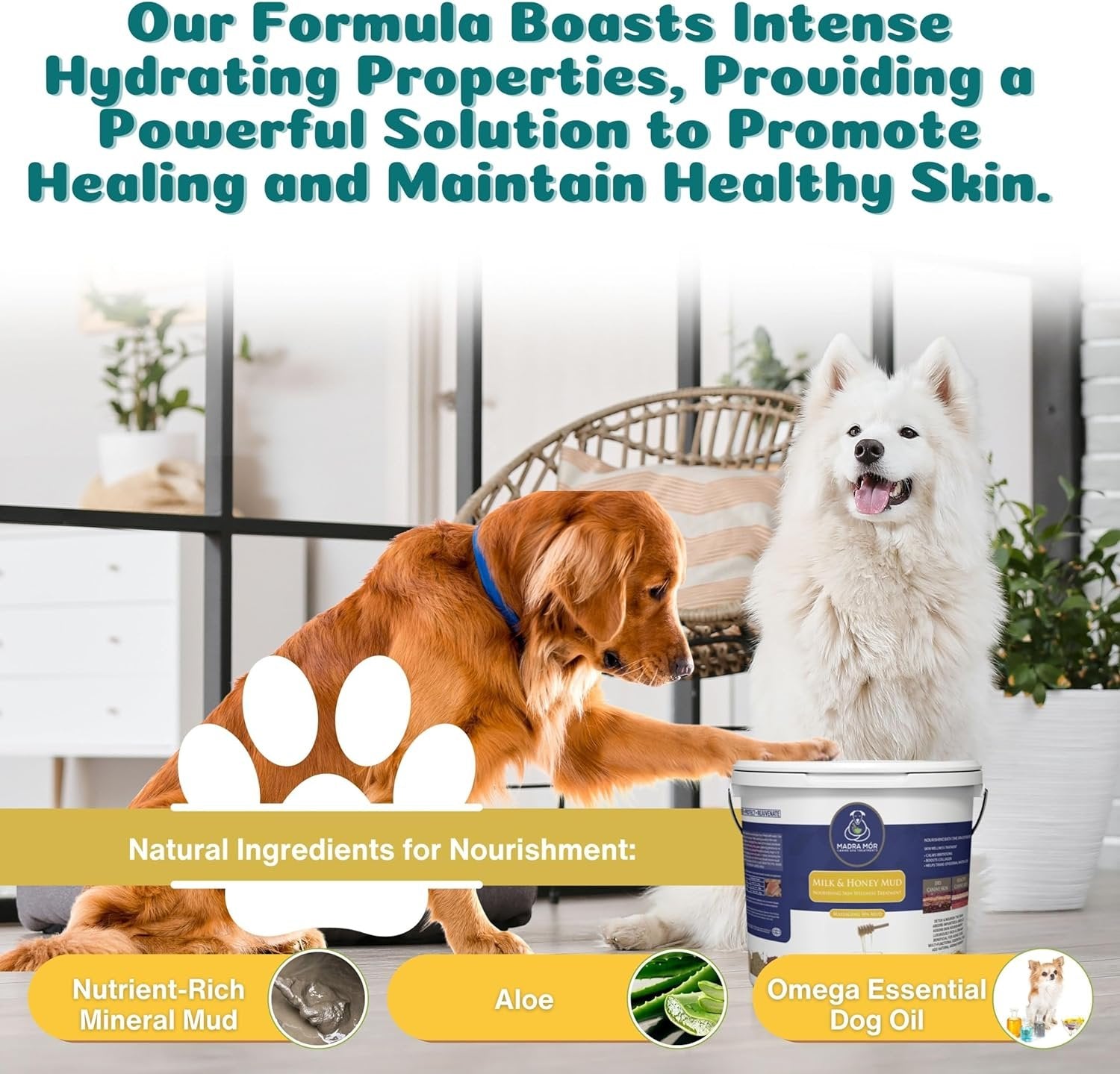 Madra Mor - Milk & Honey Mud Massaging Spa Bath for Dogs - Skin Care, Grooming - 1 Pack of 7.5 lb (3.4L) - with Multi-Purpose Key Chain