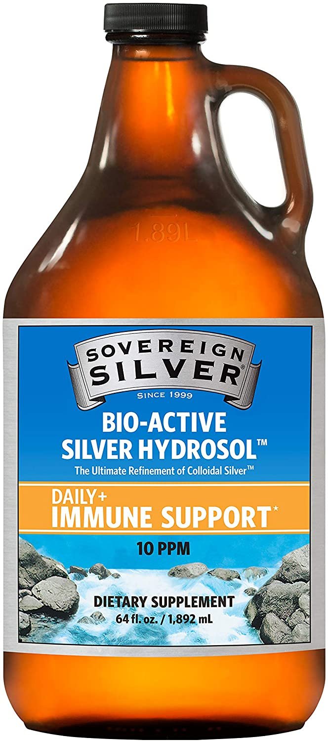 Sovereign Silver Bio-Active Silver Hydrosol for Immune Support - Colloidal Silver - 10 ppm, 64 fl oz