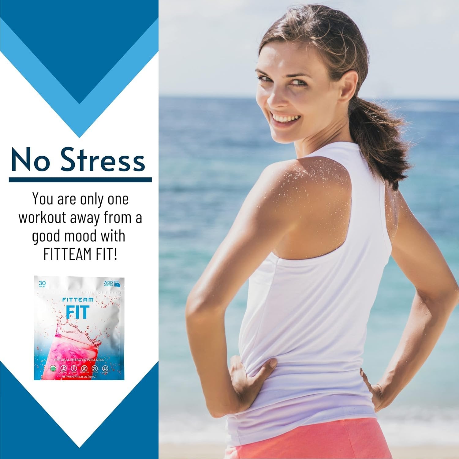 FITTEAM Fit Sticks Organic Energy and Wellness Beverage - Organic Energy Drink Mix - Mental Focus, Energy and Metabolism Boost - Mood Support and Antioxidants - 30 Individually Wrapped Stick Packs