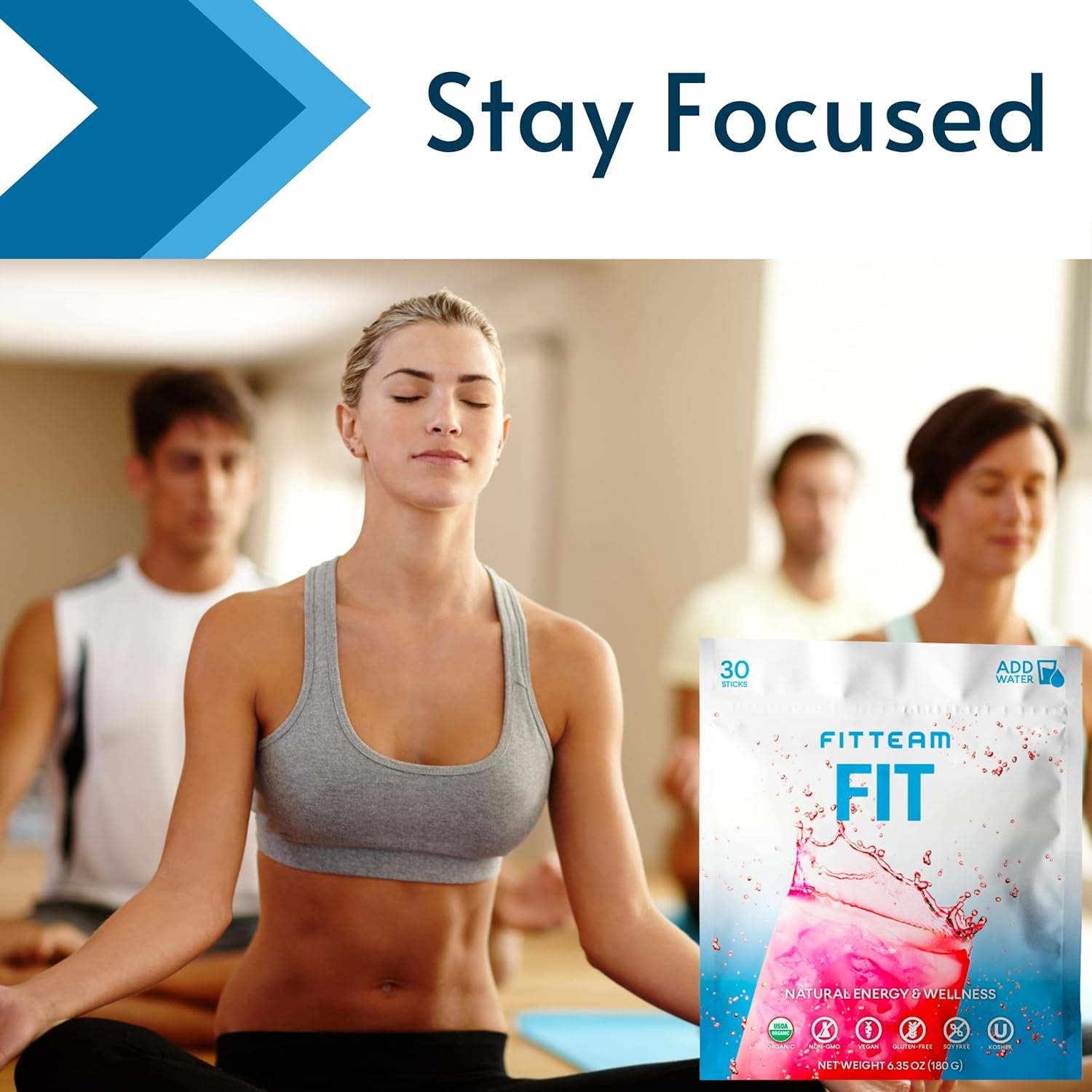 FITTEAM Fit Sticks Organic Energy and Wellness Beverage - Organic Energy Drink Mix - Mental Focus, Energy and Metabolism Boost - Mood Support and Antioxidants - 30 Individually Wrapped Stick Packs