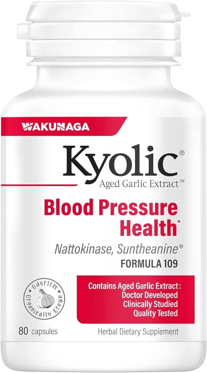 Kyolic Aged Garlic Extract Blood Pressure Health Formula 109 - Organic Garlic Supplement Odorless and Non-GMO 80 Capsules with Multi-Purpose Key Chain