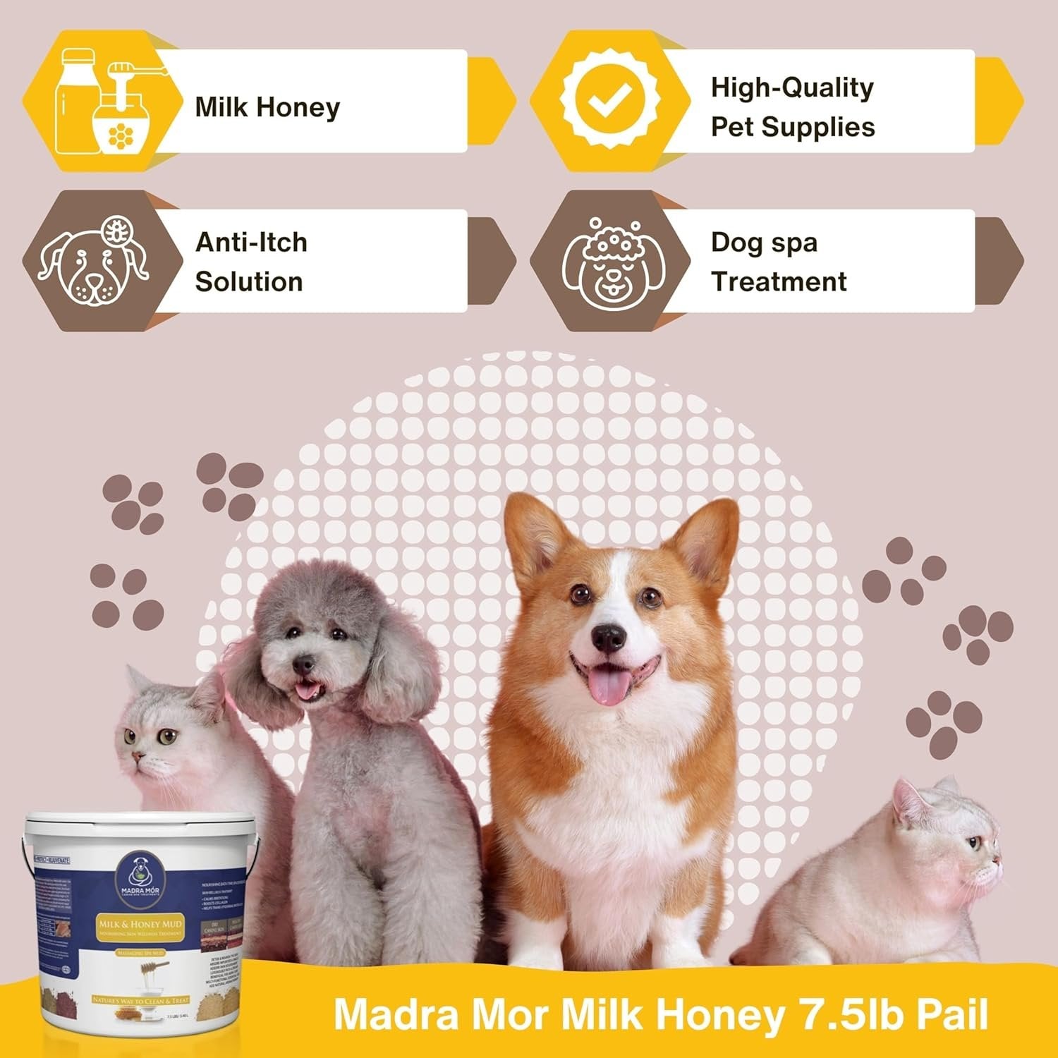 Madra Mor - Milk & Honey Mud Massaging Spa Bath for Dogs - Skin Care, Grooming - 1 Pack of 7.5 lb (3.4L) - with Multi-Purpose Key Chain