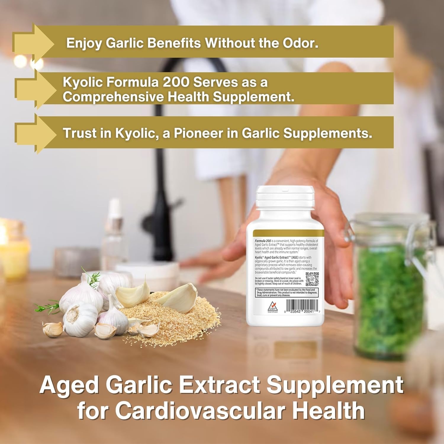 Kyolic Aged Garlic Extract Cardiovascular & Immune Reserve Formula 200 - 1 Pack (60 Capsules) with Multi-Purpose Key Chain