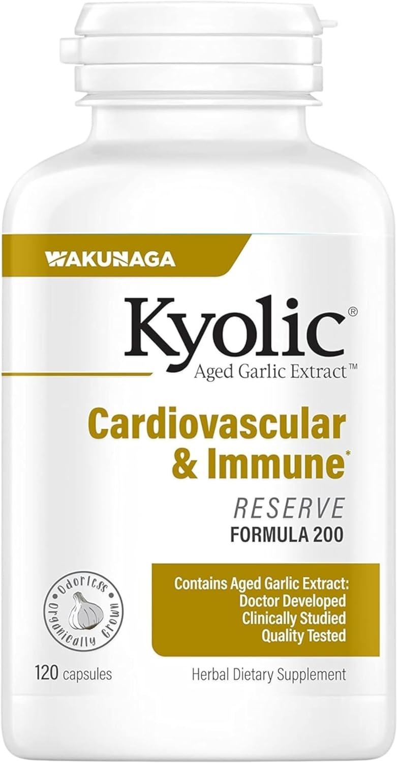 Kyolic Aged Garlic Extract Cardiovascular & Immune Reserve Formula 200 - 120  Capsules - with Multi-Purpose Keychain