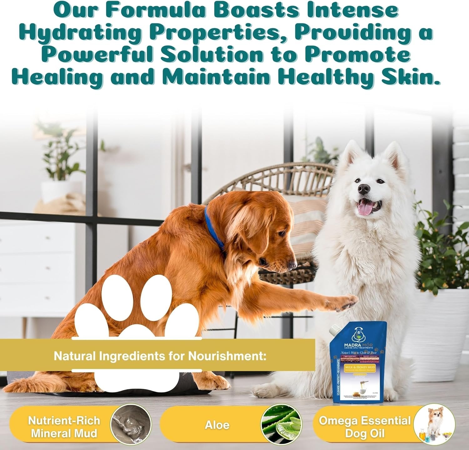 Madra Mor - Milk & Honey Mud Massaging Spa Bath for Dogs - Calms Irritations, Boosts Collagen, Helps Trans-Epidermal Water-Loss - 1 Pack of 10oz