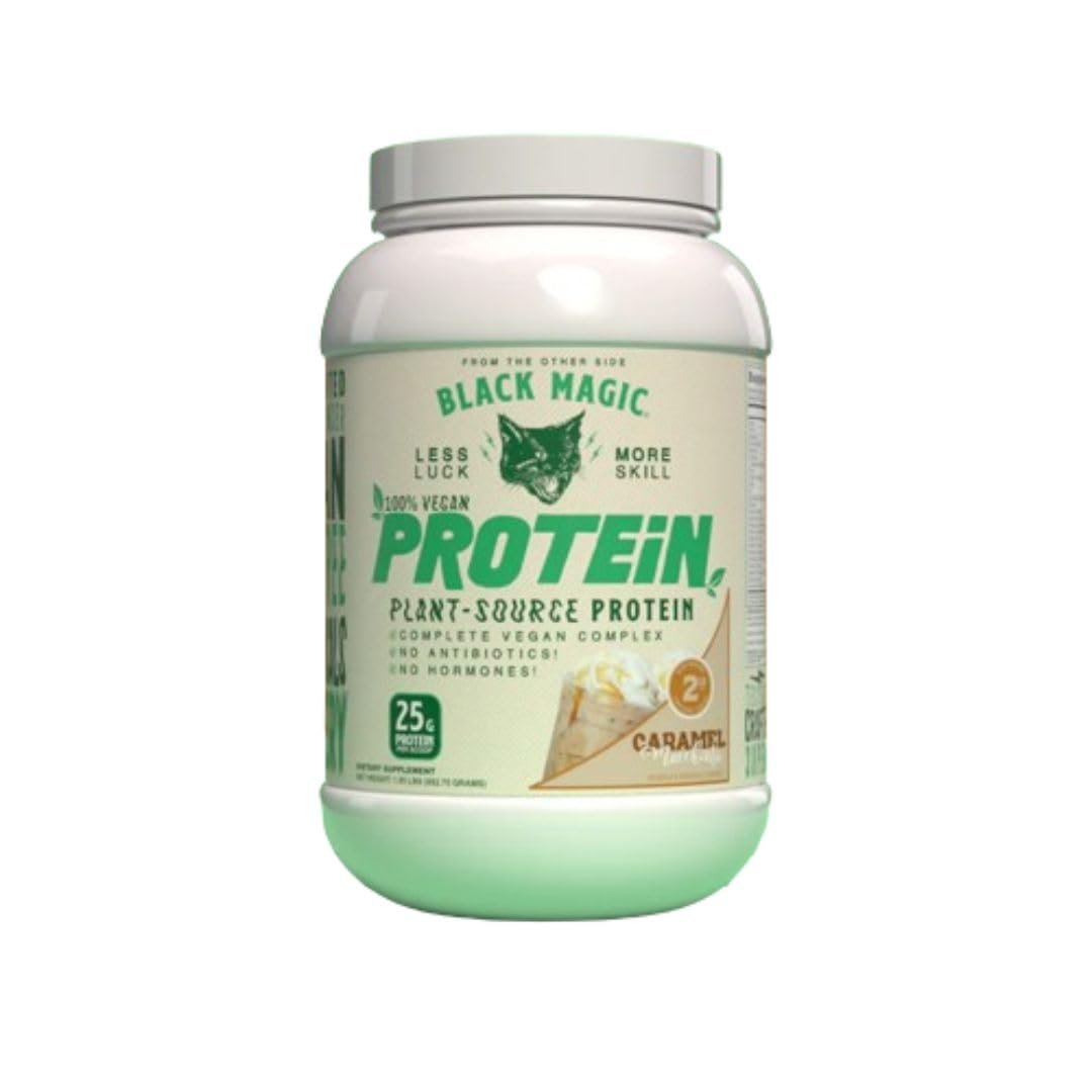 Worldwide Nutrition Bundle Compatible with Black Magic Multi-Source Protein - Whey, Egg, and Casein Complex with Enzymes & MCT Powder - Vegan Caramel Macchiato Protein Powder - 2 LB with Keychain