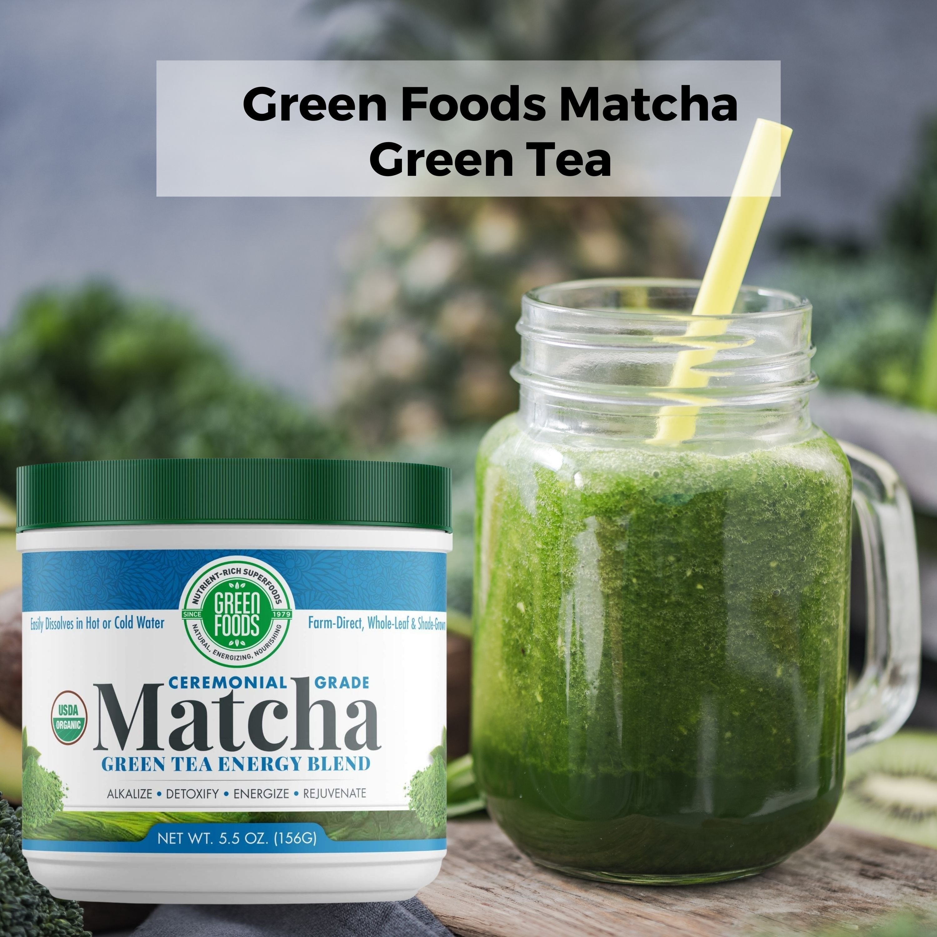 Green Foods Organic Ceremonial Grade Matcha Green Tea Energy Blend Powder - Alkalize - Detoxify - Energize - Rejuvenate - 5.5oz (156g) - with Multi-Purpose Keychain