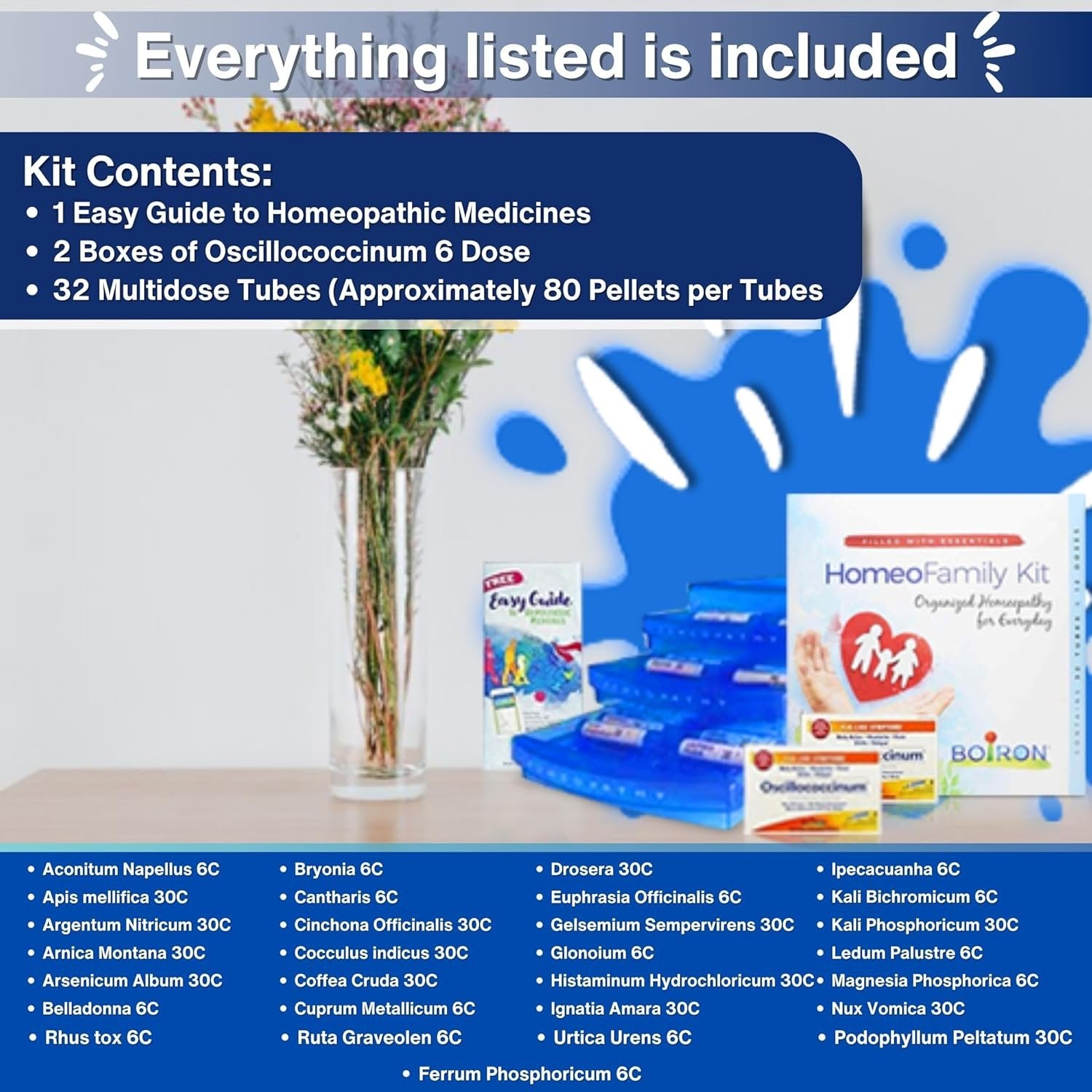 Boiron HomeoFamily Comprehensive Homeopathic Family Kit with The Essentials and a Multi-Purpose Keychain