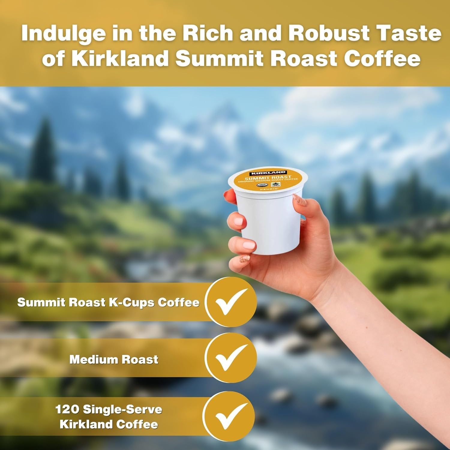 Kirkland Signature Summit Roast Organic Medium Roast Coffee - 120 K-Cup Pods - with Multi-Purpose Key Chain