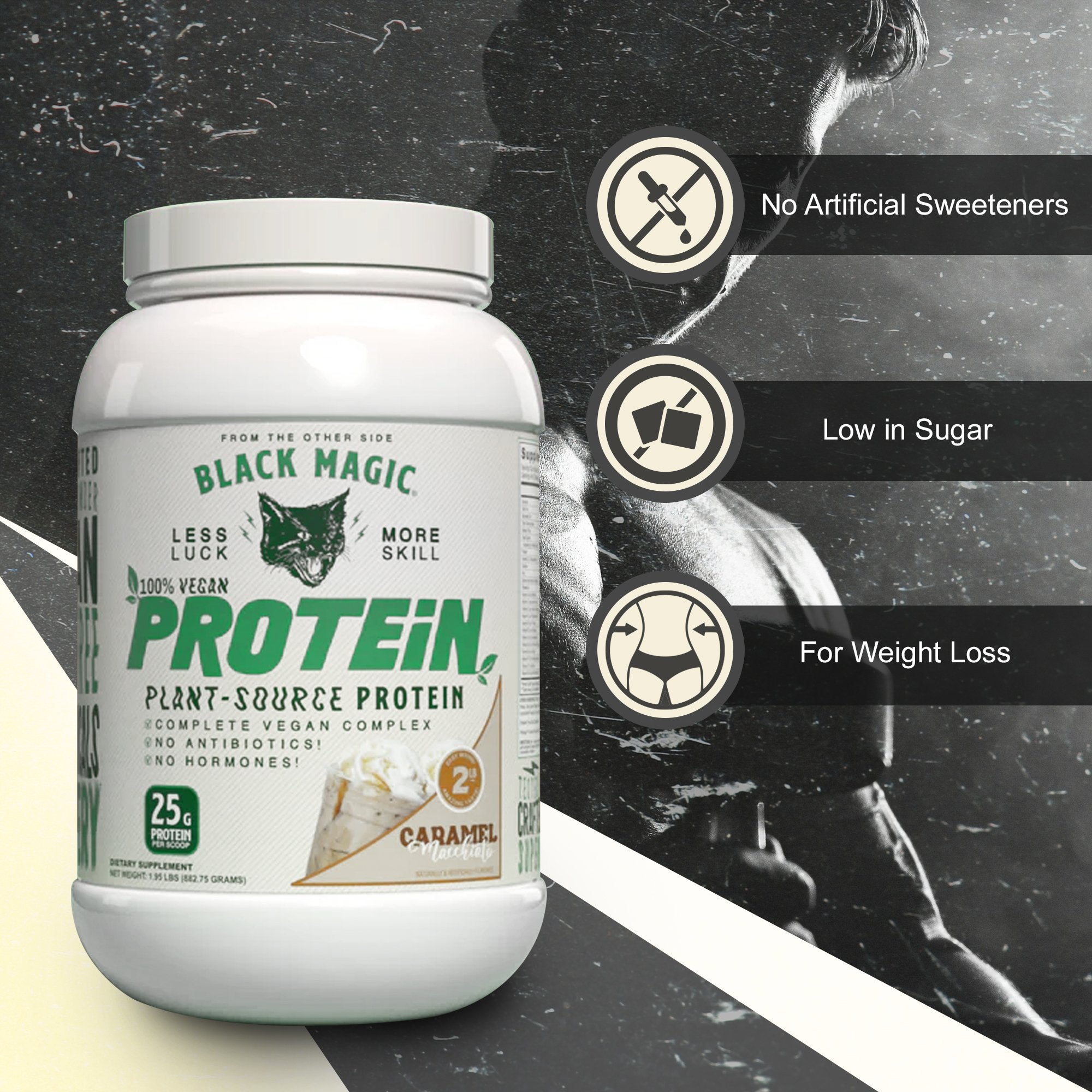Worldwide Nutrition Bundle Compatible with Black Magic Multi-Source Protein - Whey, Egg, and Casein Complex with Enzymes & MCT Powder - Vegan Caramel Macchiato Protein Powder - 2 LB with Keychain