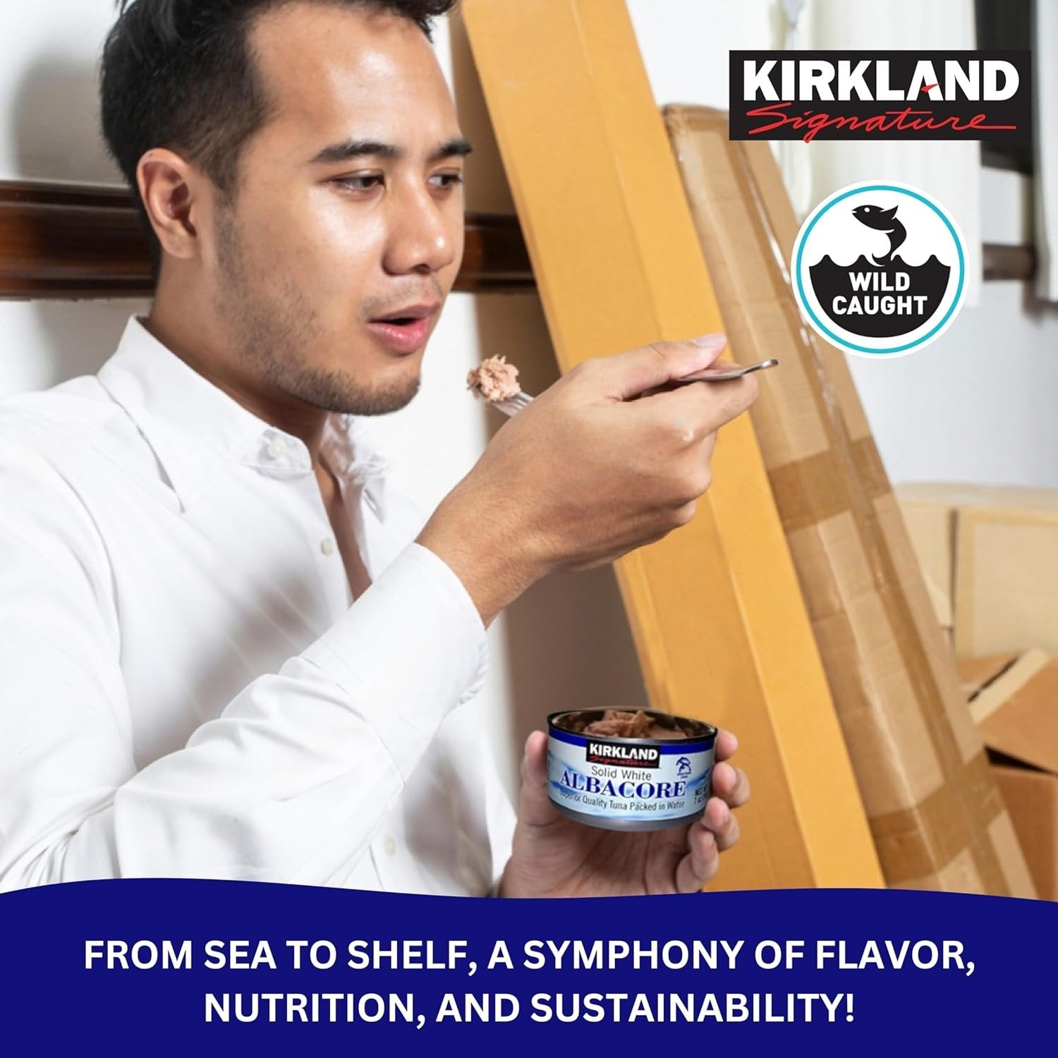 Kirkland Signature Solid White Albacore - Superior Quality Tuna Packed in Water - Pack of 8 - with Keychain