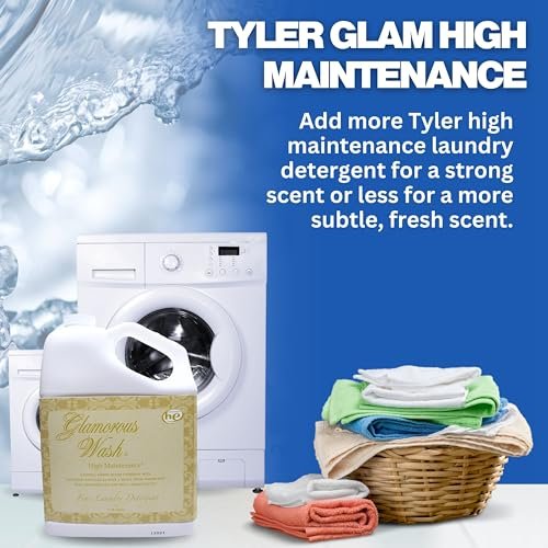 Tyler Candle Company Glamorous Wash High Maintenance Scent Fine Laundry Liquid Detergent - Phosphate-Free - Hand and Machine Washable - 1 Container of 1 Gal (3.78 L) with Multi-Purpose Keychain