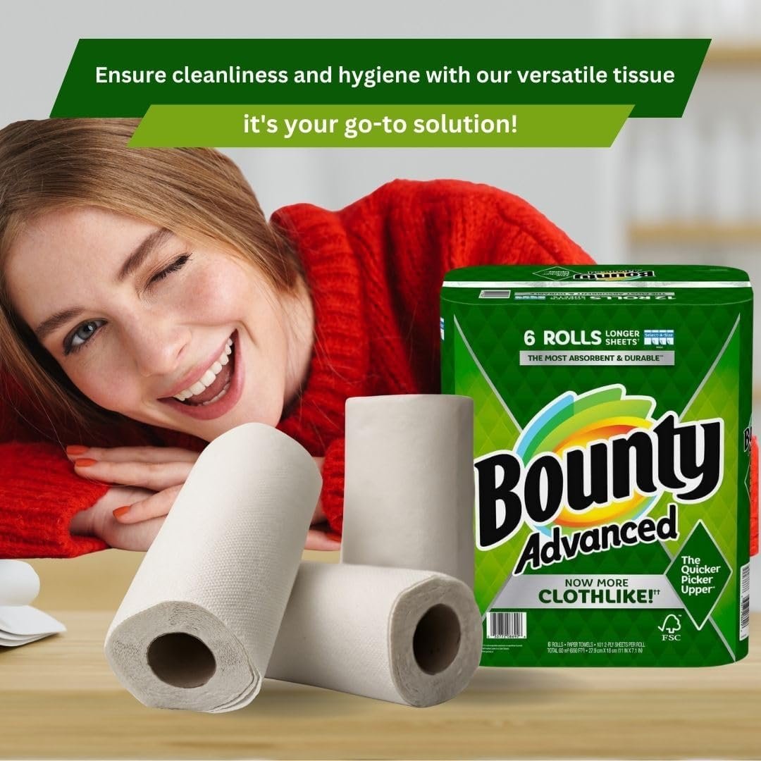 Bounty Advanced 2-Ply Paper Towel 6 Rolls - Select-A-Size - Absorbent - Durable - Longer Sheets - Clothlike -  with Multi-Purpose Keychain