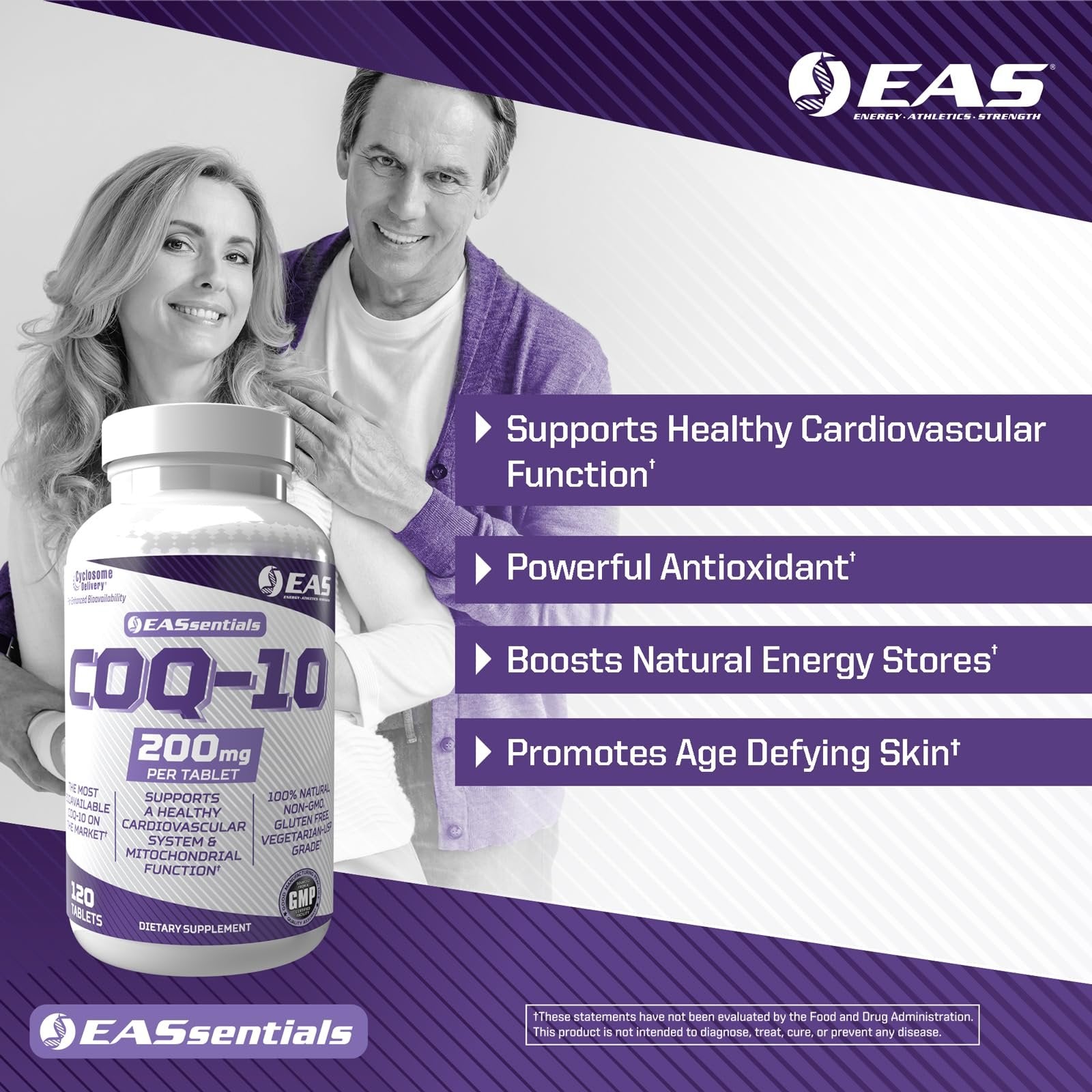 EAS COQ-10 200mg | Antioxidant Supporting Heart Health & Energy Production | Gluten Free, Non GMO | Better Absorption with Cyclosome Delivery | 120 Tablets