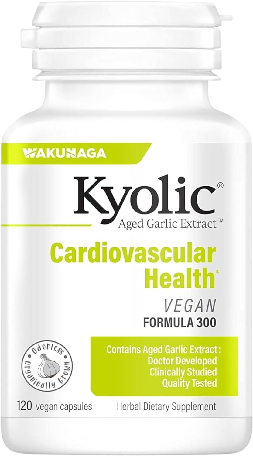 Kyolic Aged Garlic Extract Cardiovascular Health Vegan Formula 300 Vegan - Cardiovascular Health Support - 120 Capsules with Multi-Purpose Keychain