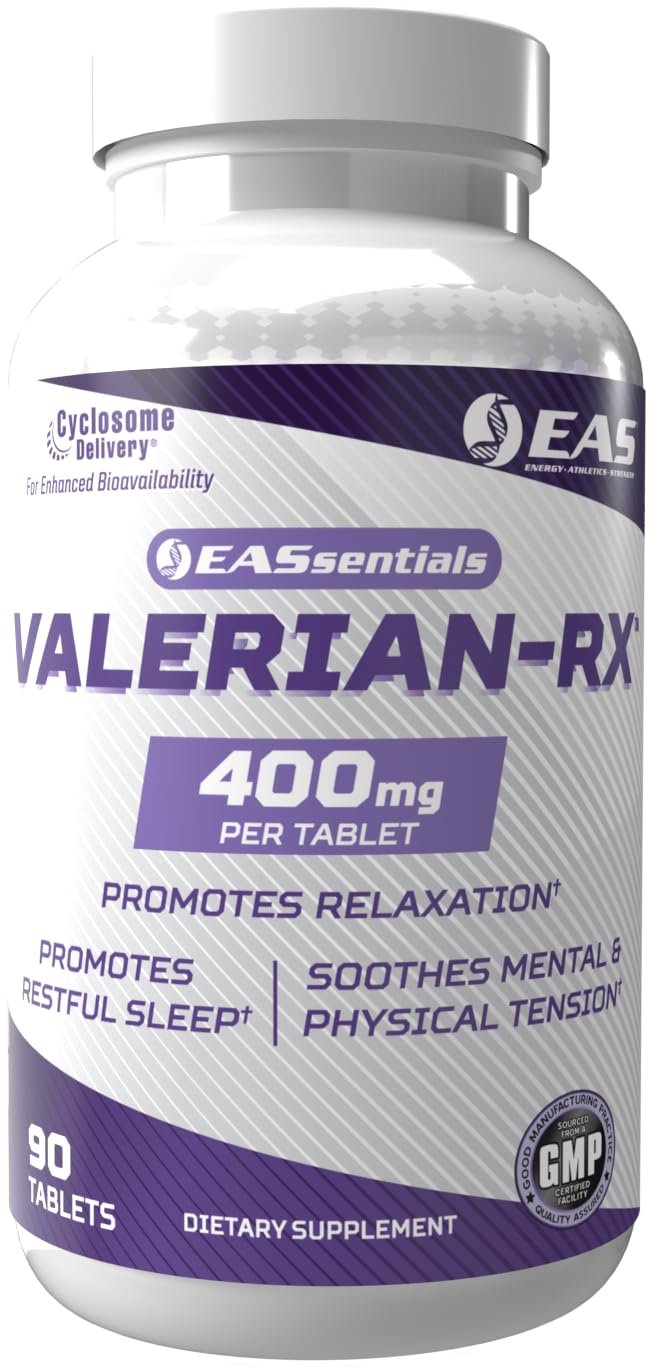 EAS Valerian-RX Valerian Root 400mg | Promotes Relaxation & Restful Sleep | Gluten Free, Non GMO | Better Absorption with Cyclosome Delivery | 90 Tablets